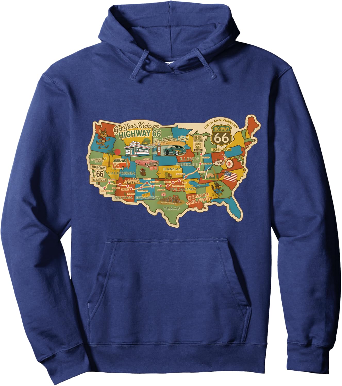 100th Anniversary Americana Highway Travel Map 1926 2026 Hoodie - Hoodie | Navy