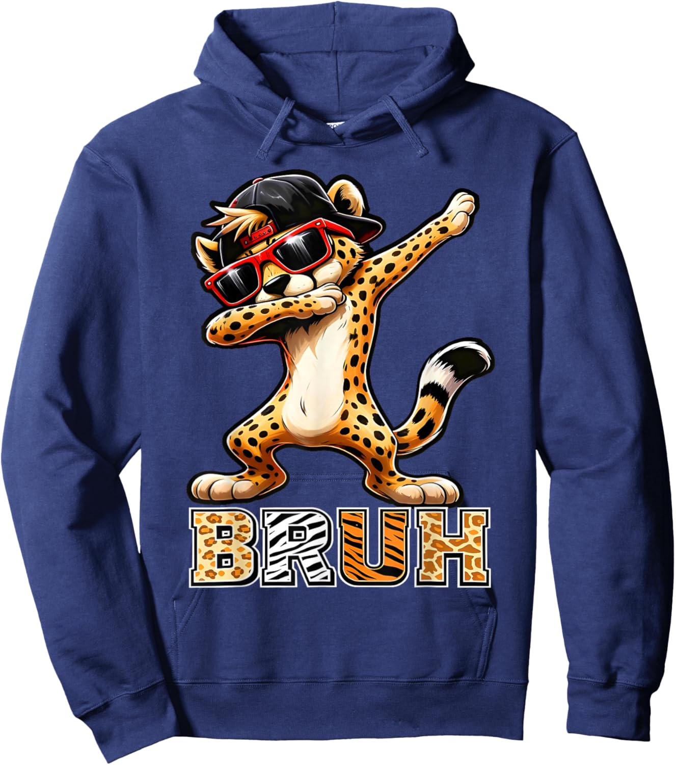 Bruh Cheetah Meme Men Boys Animal Print Kids Hoodie - Hoodie | Navy