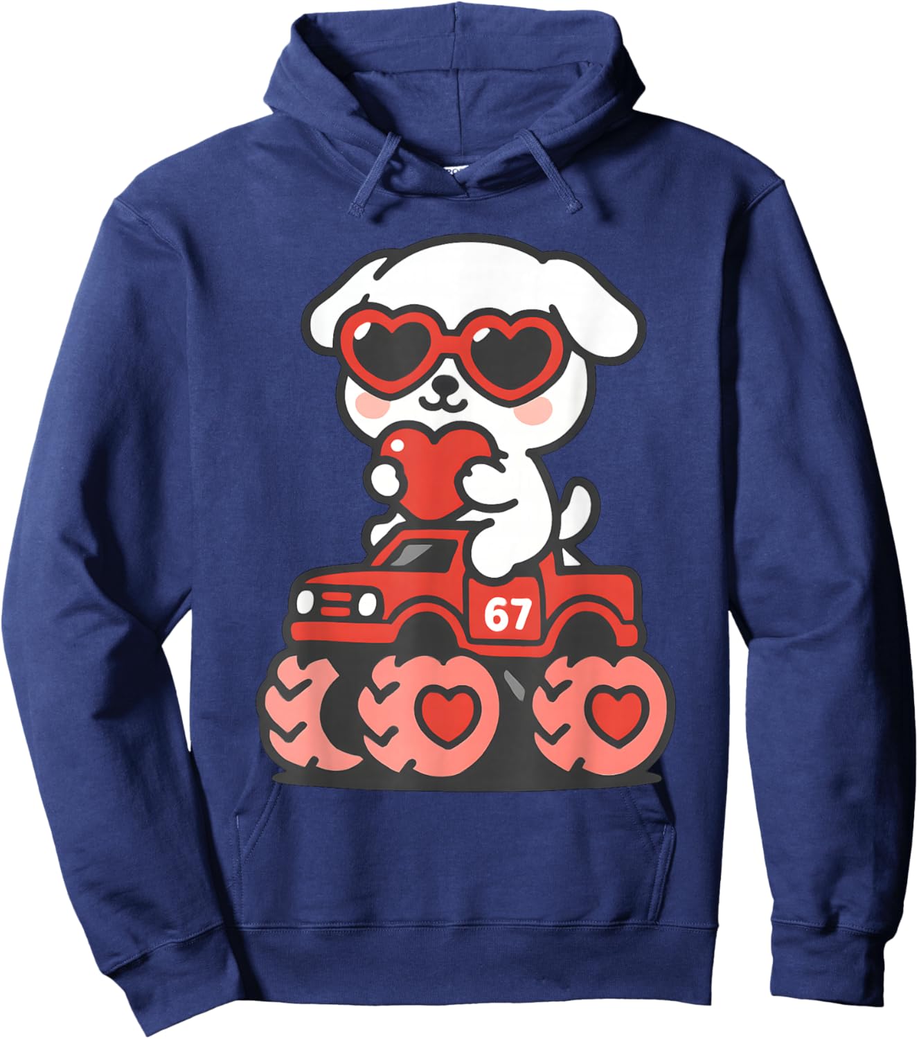 Valentines Day Kawaii Dog Riding Truck Funny Puppy Vday Hoodie - Hoodie | Navy