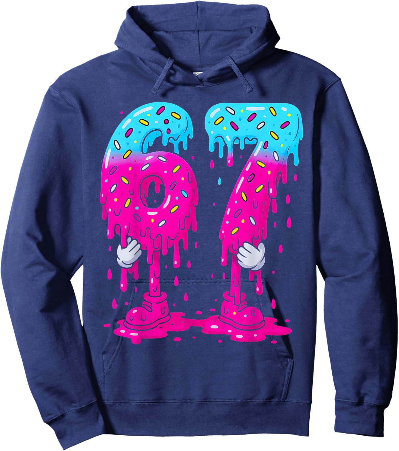 Six Seven Ice Cream Drip Sports Cool Meme 67 Funny Number Hoodie - Hoodie | Navy