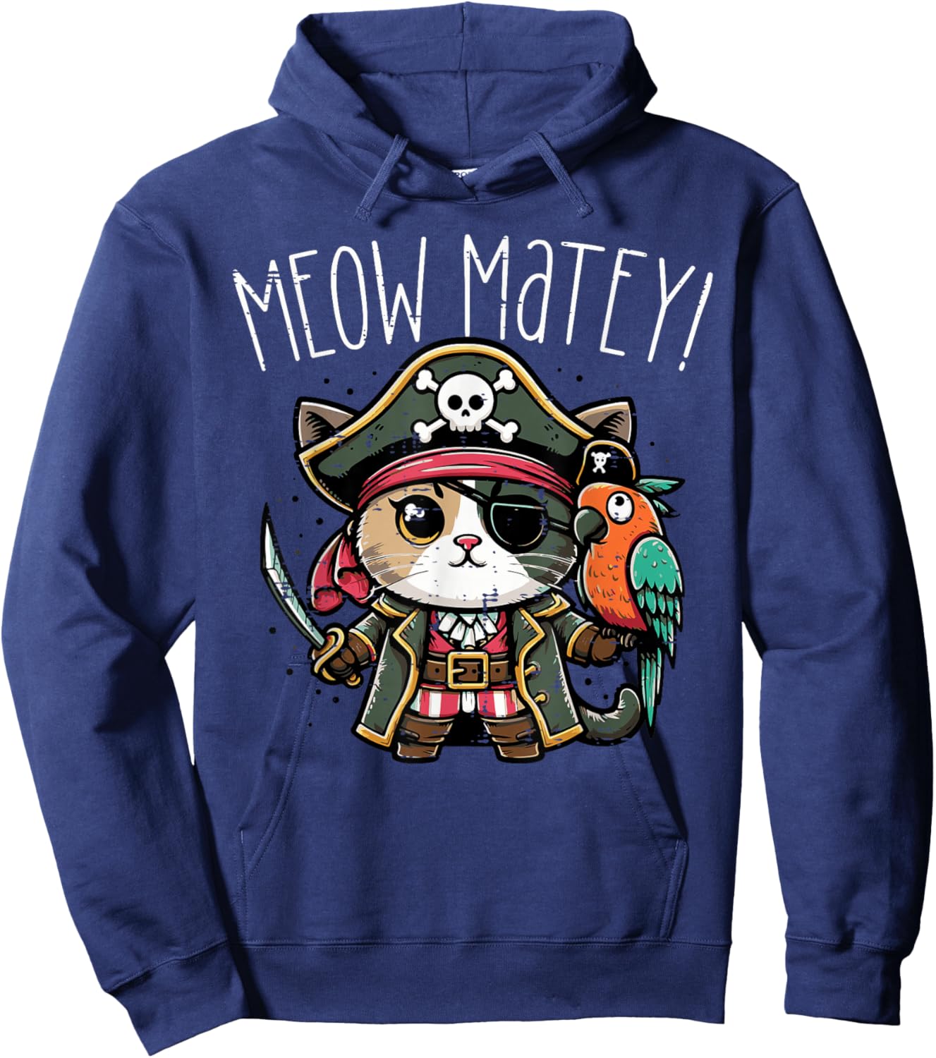 Pirate Cat Meow Matey Cute Kitten Kitty Girls Kids Women Hoodie - Hoodie | Navy