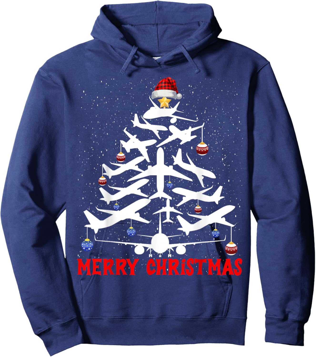 Christmas Tree Airplanes Pilots Merry Christmas Men Boys Hoodie - Hoodie | Navy