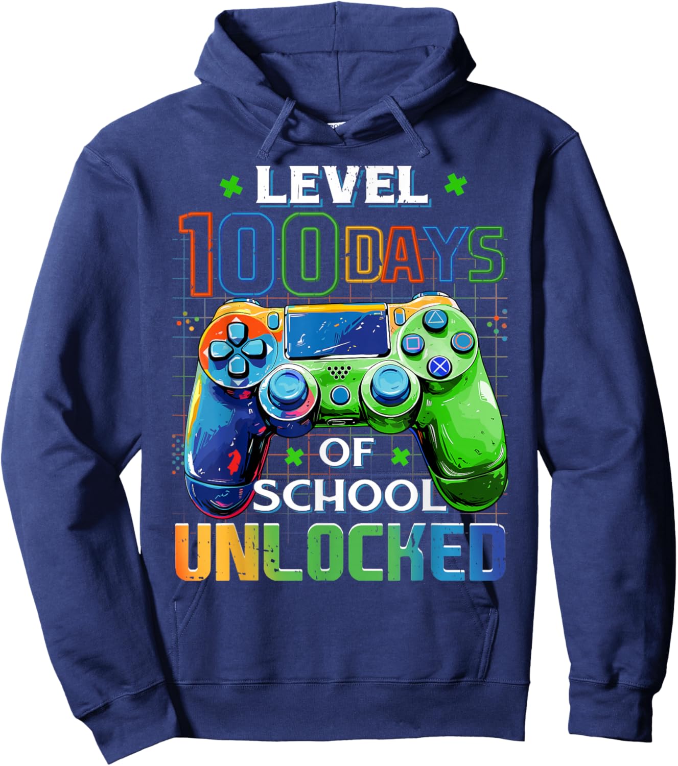 Level 100 Days of School Unlocked Boys 100th Day of School Hoodie - Hoodie | Navy