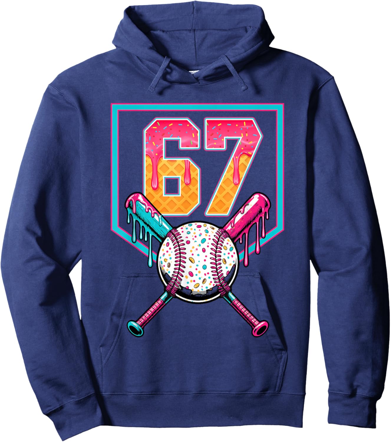 Baseball Ice Cream Drip Number 67 Player 67th Birthday Men Hoodie - Hoodie | Navy