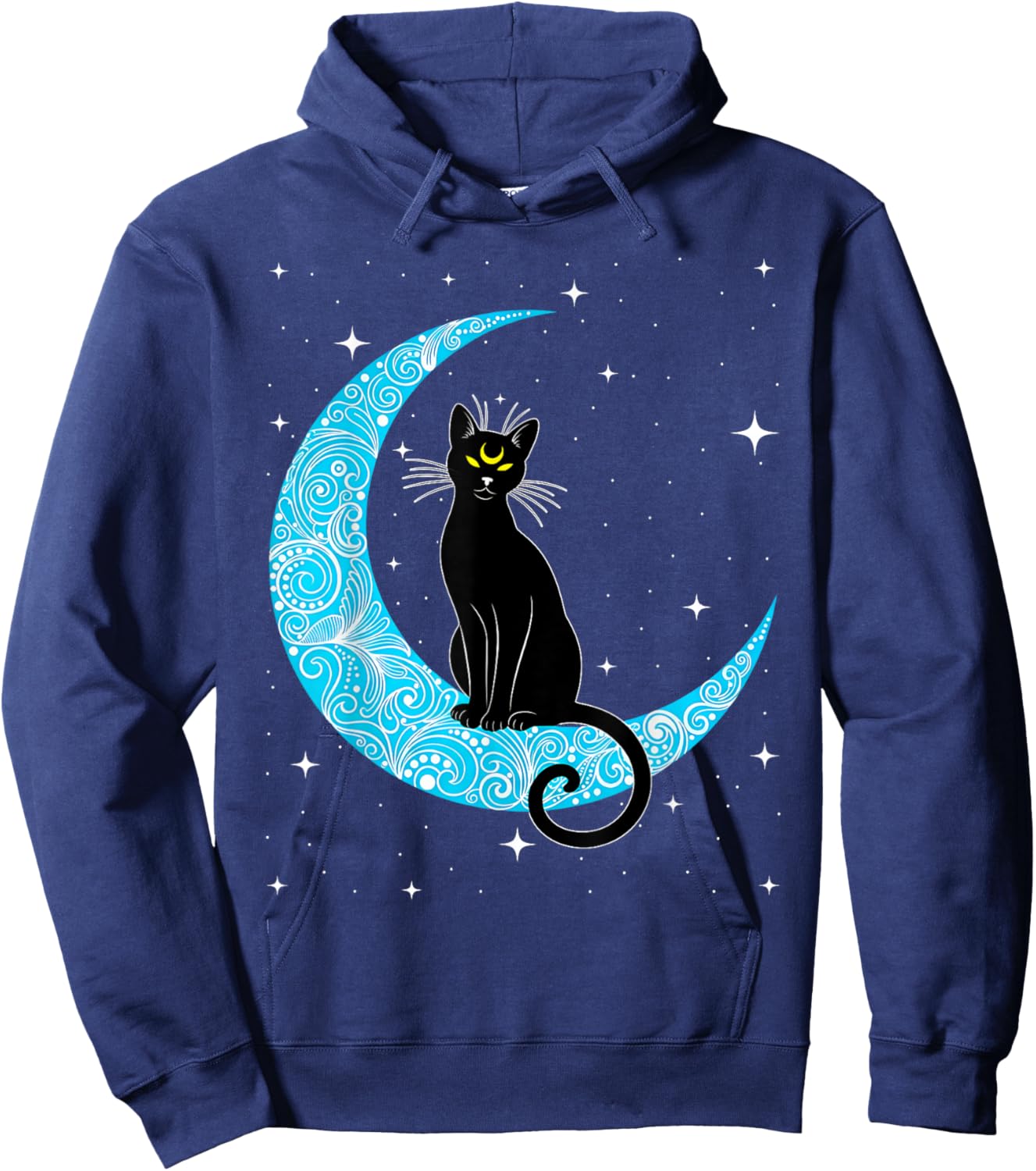Black Cat Crescent Moon Sailor Mum Hoodie - Hoodie | Navy