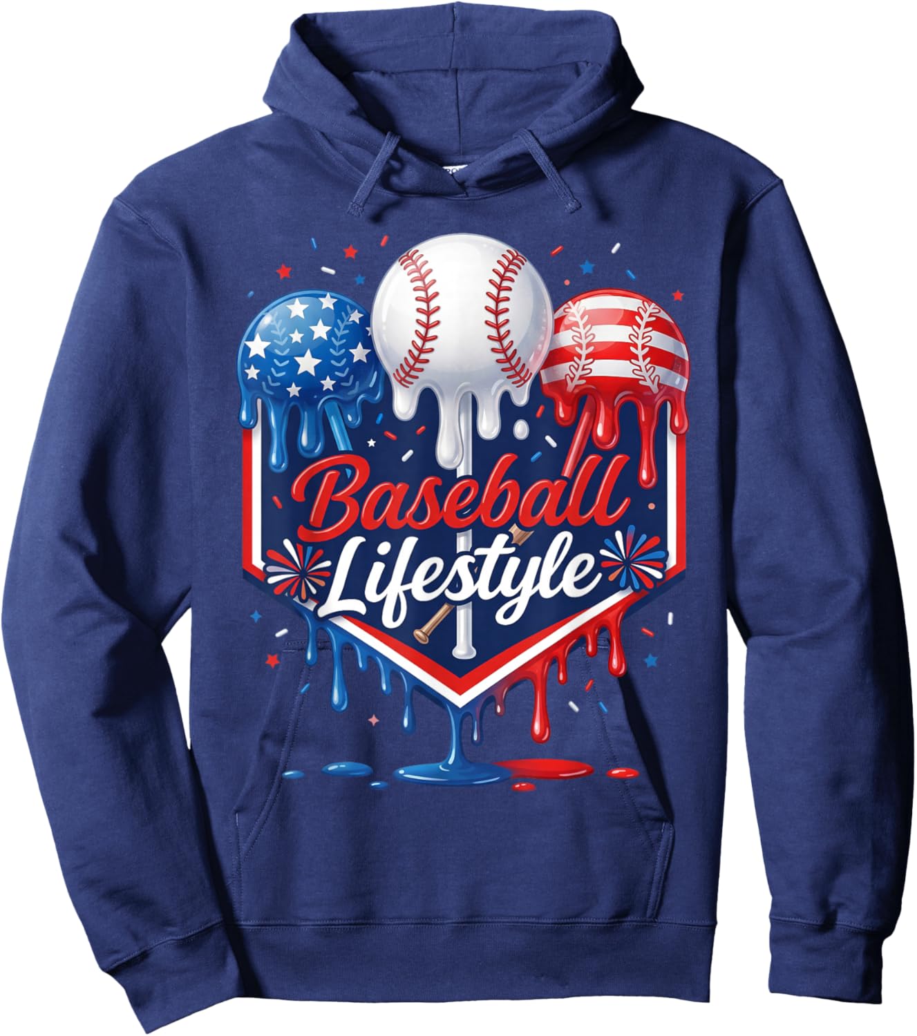 Baseball Life Style 4th of July Youth Drip Baseball Boy Kids Hoodie - Hoodie | Navy