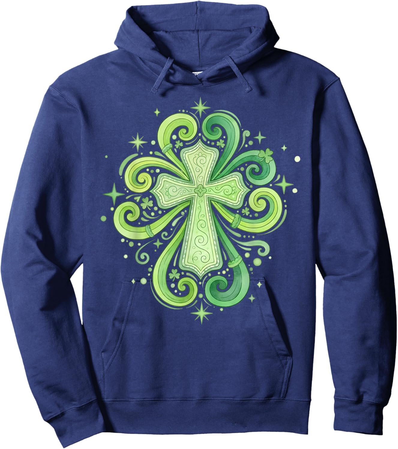St Patricks Day, Christian, Beautiful Green Celtic Cross Hoodie - Hoodie | Navy
