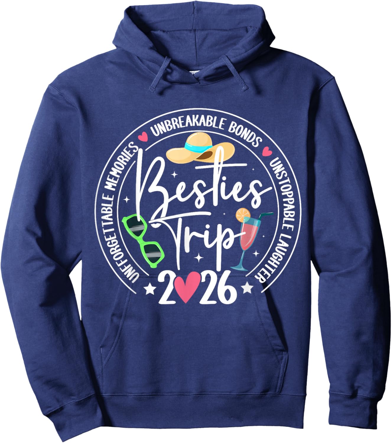 Besties Trip 2026 Memories Girls Trip Friends Vacation Retro Hoodie - Hoodie | Navy