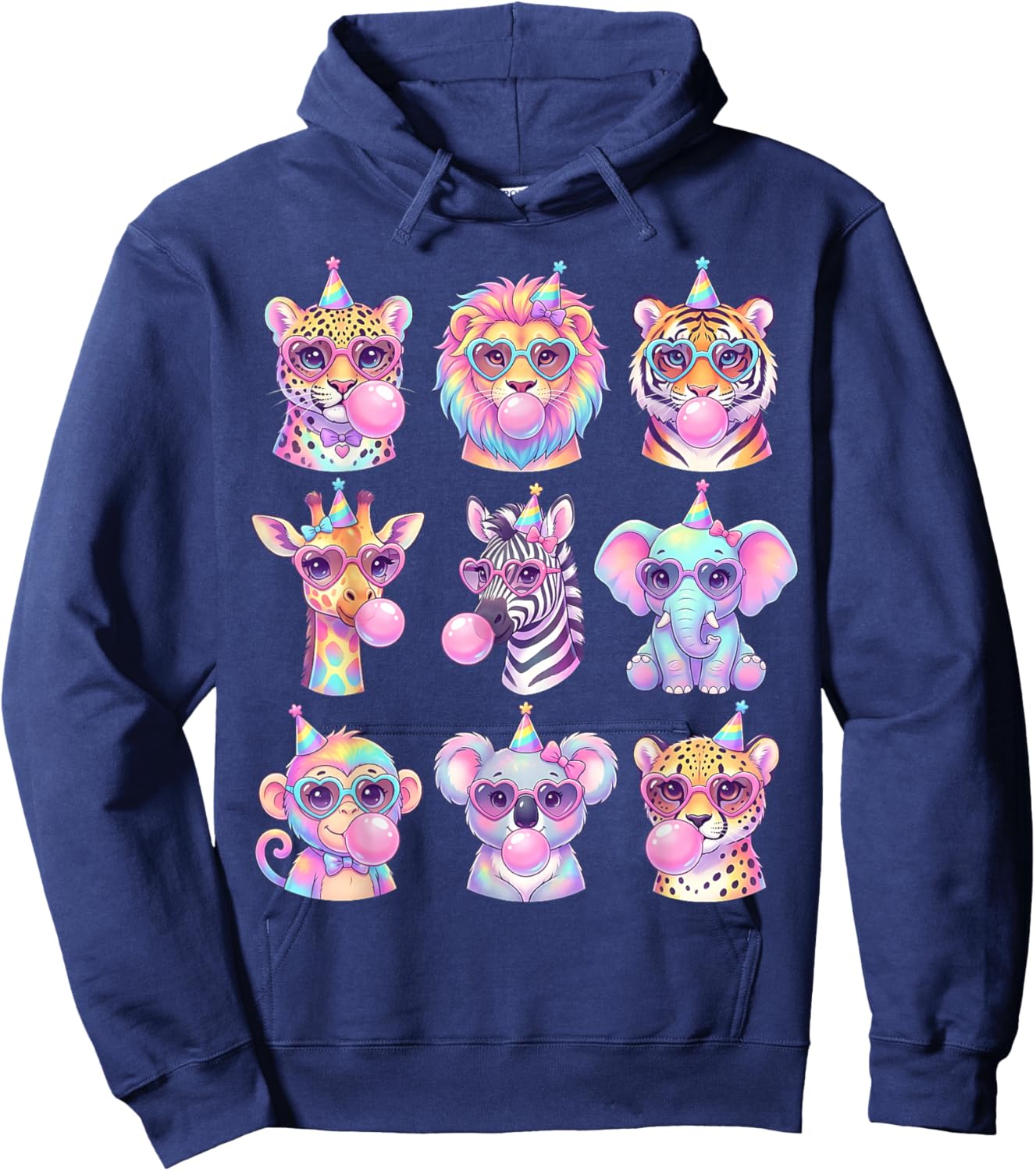 Funny Animals Glasses Blowing Bubble Gum Birthday Wildlife Hoodie - Hoodie | Navy