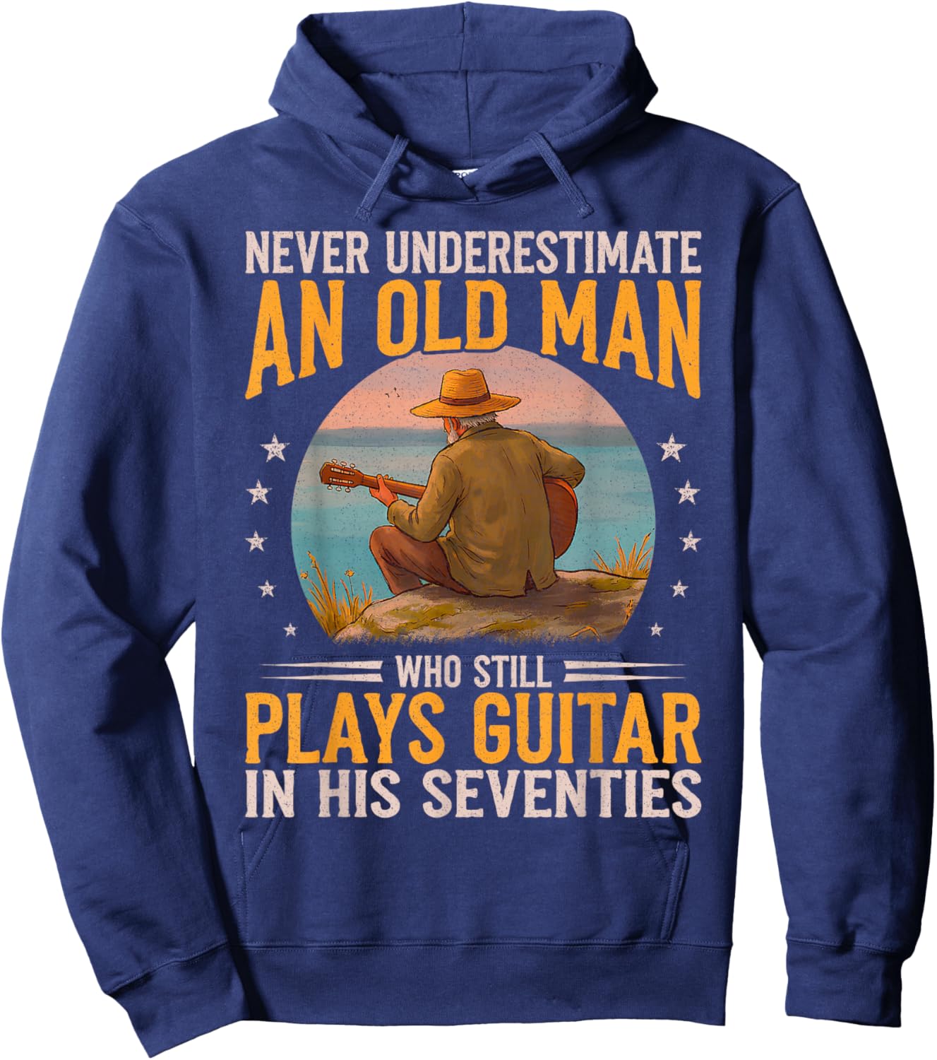 Senior Guitarist 70th Birthday 70s Acoustic Guitar Player Hoodie - Hoodie | Navy