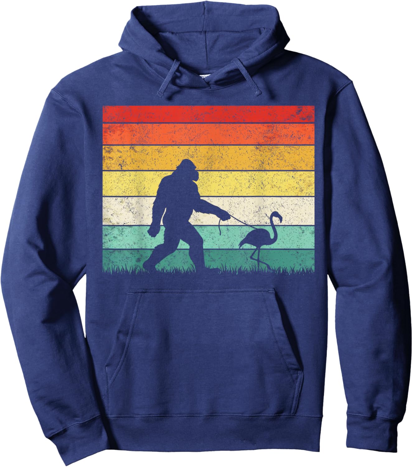 Bigfoot Walking with a Flamingo Cool pet Animal Vintage Hoodie - Hoodie | Navy