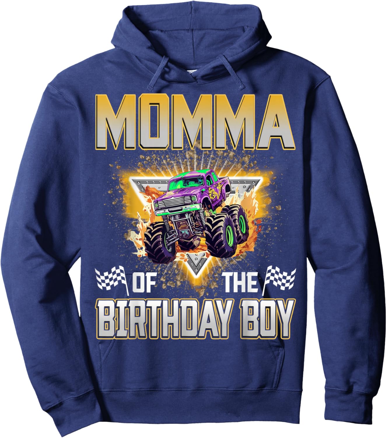 Momma of The Birthday Boy Monster Truck Birthday Family Hoodie - Hoodie | Navy