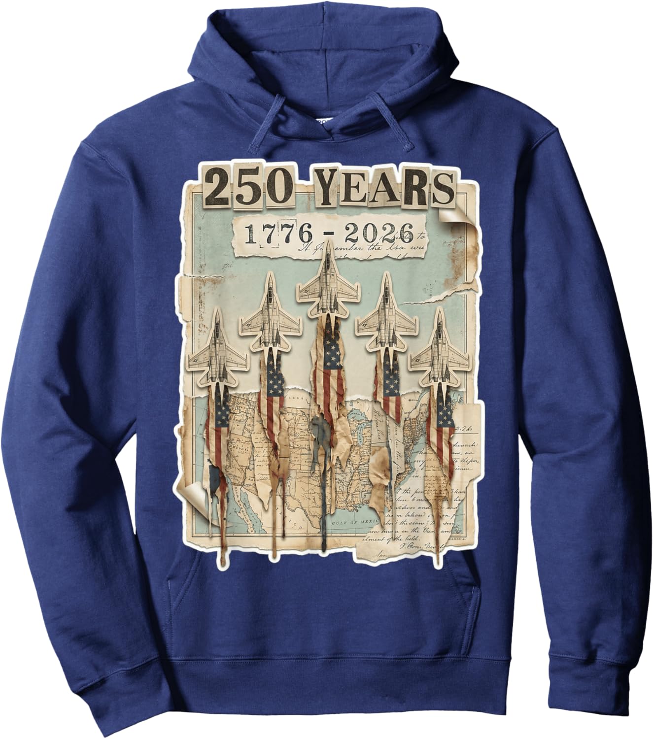 4th of July American Flag Vintage 250 Years 1776 2026 USA Hoodie - Hoodie | Navy