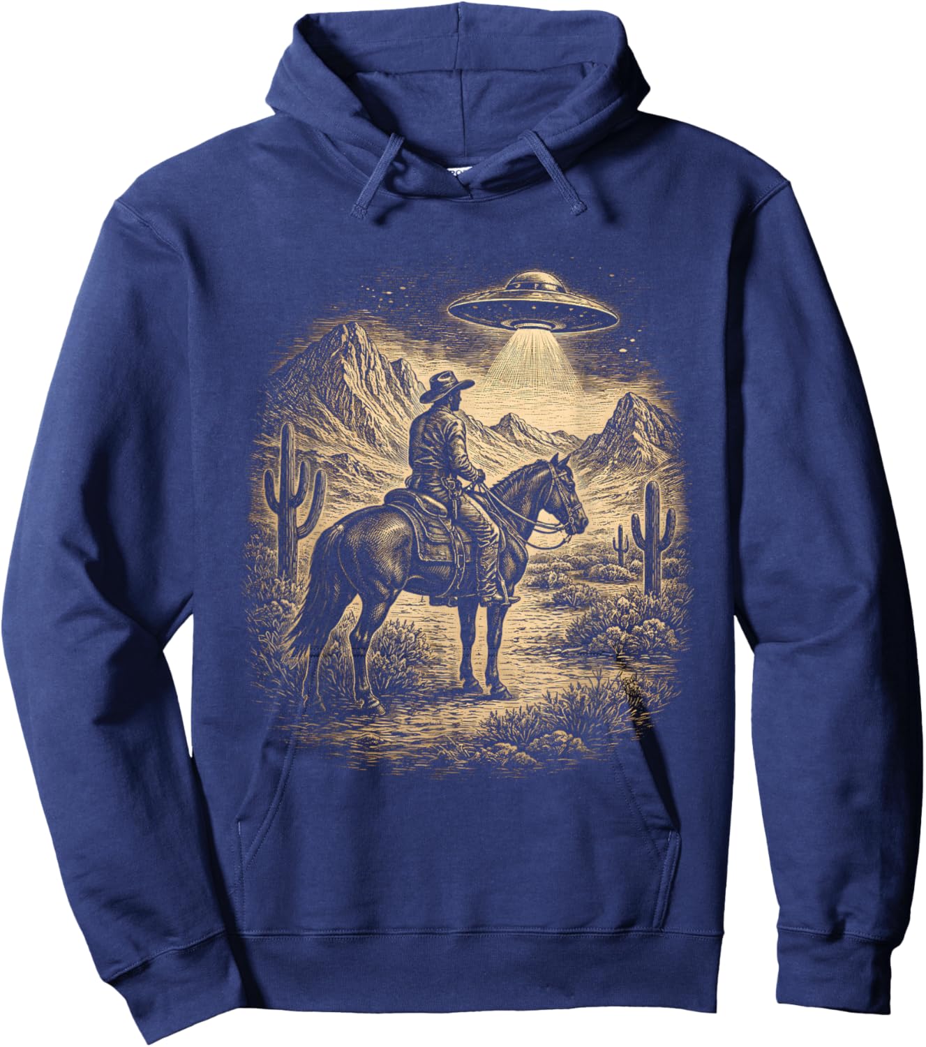 Classic Cowboy UFO Alien Craft Encounter Western Mystery Hoodie - Hoodie | Navy