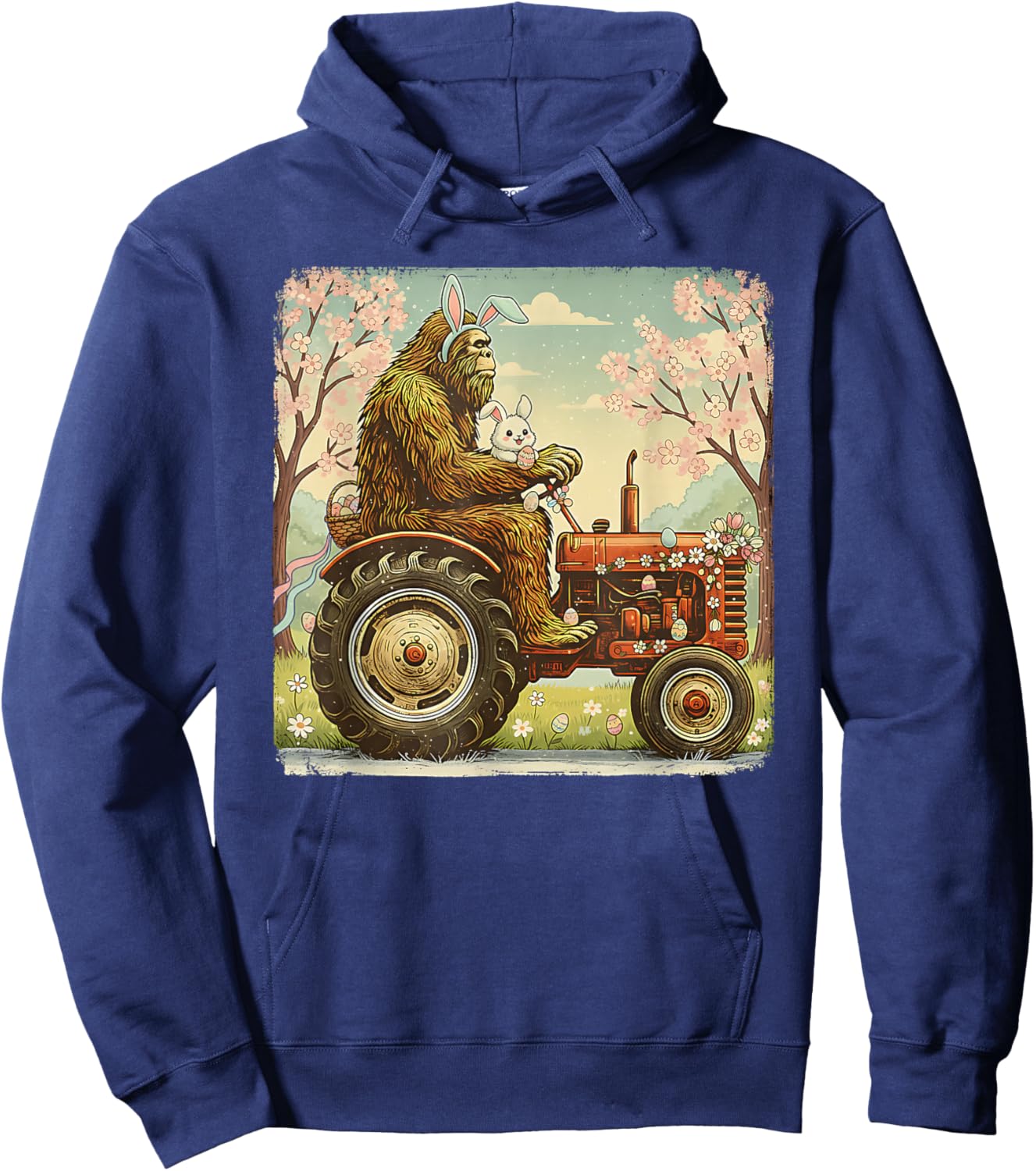 Easter Bigfoot Bunny Tractor Funny Spring Sasquatch Farm Hoodie - Hoodie | Navy