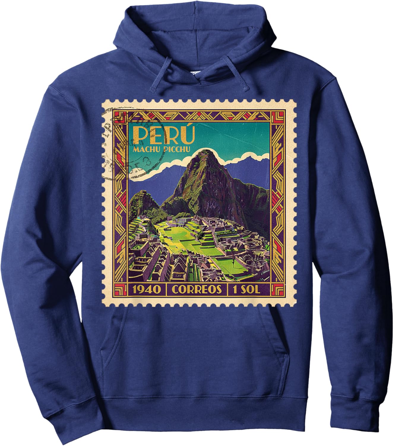 Peru Machu Picchu 1940 Vintage Postage Stamp Retro Travel Hoodie - Hoodie | Navy