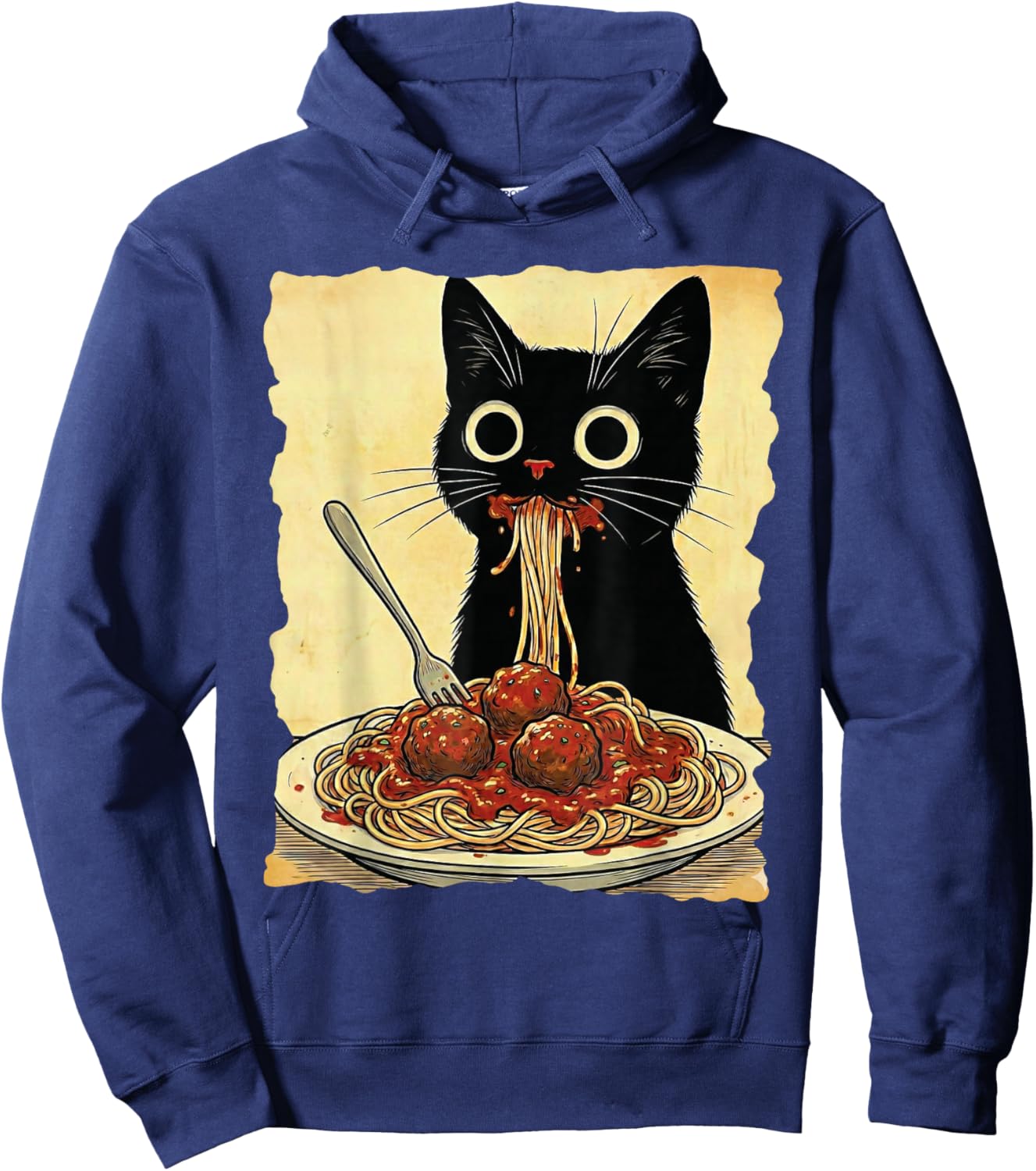 Cat Spaghetti and Meatballs Japanese Kawaii Anime Hoodie - Hoodie | Navy