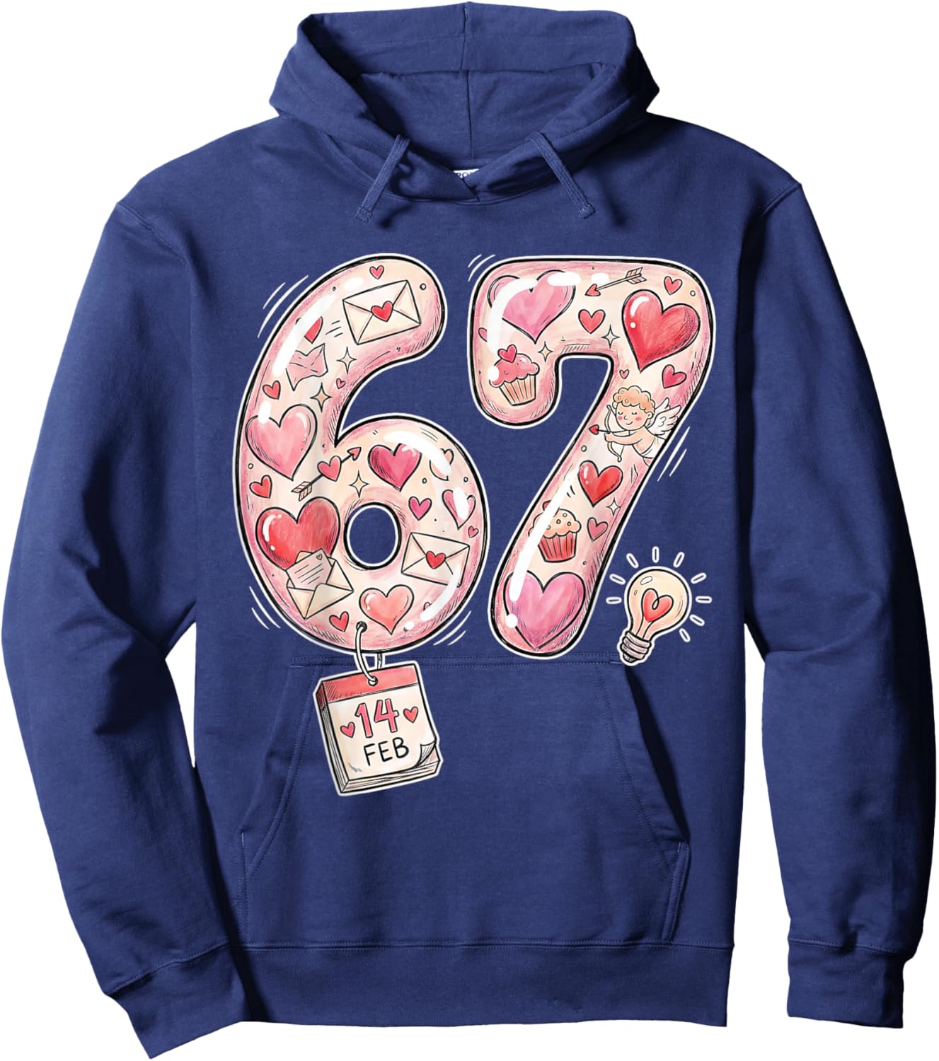 Valentine 67 Six Seven 6 7 Meme Valentines Day Girls Hoodie - Hoodie | Navy