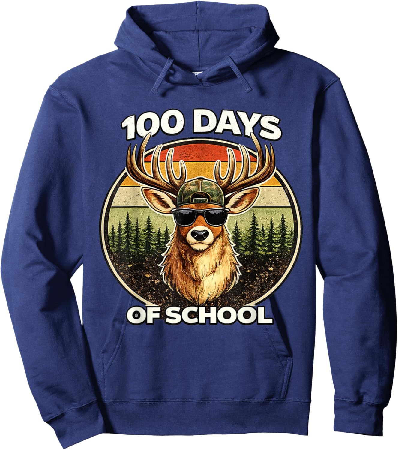 Deer 100 Days of School for Kids Teachers Boys Girls Funny Hoodie - Hoodie | Navy