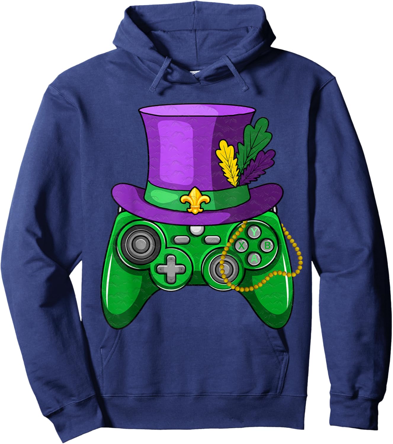 Mardi Gras Gamer Controller Jester Hat Gaming Party Hoodie - Hoodie | Navy