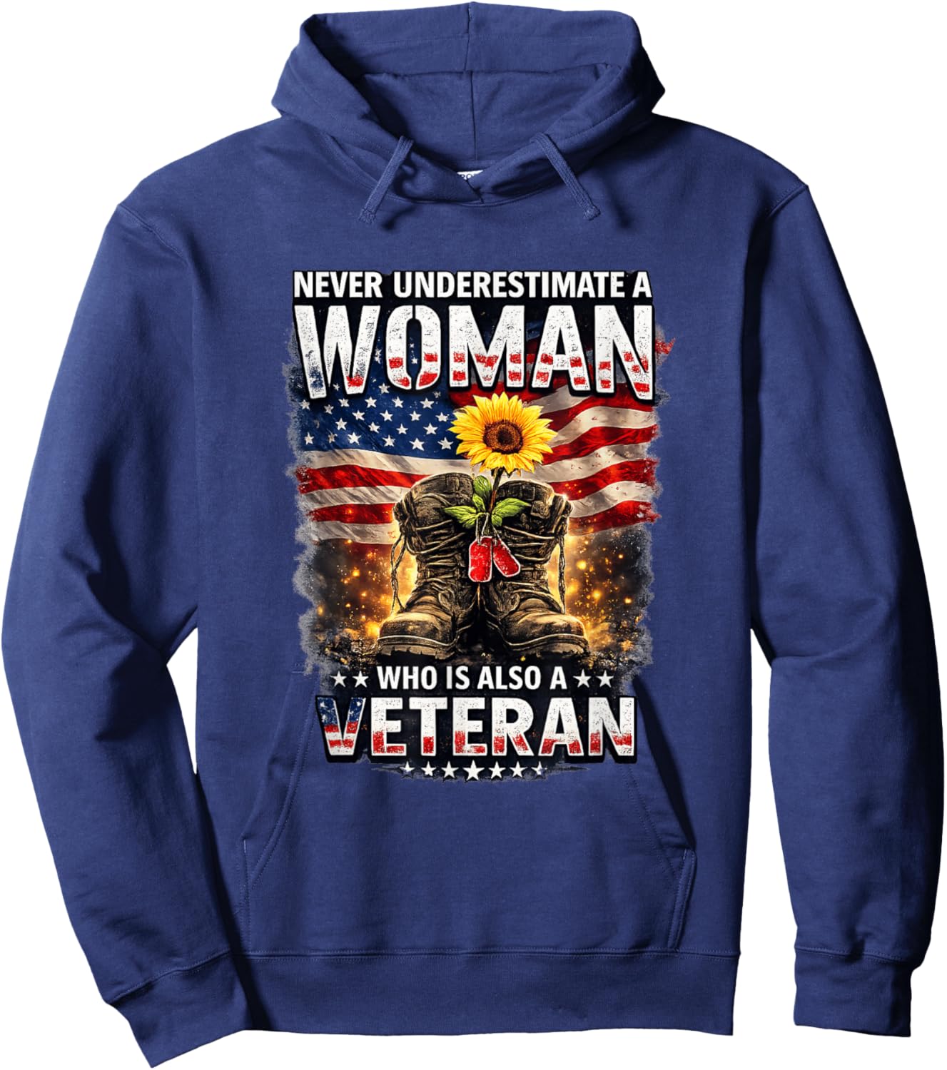 Never Underestimate a Women Also a Veteran Female Military Hoodie - Hoodie | Navy