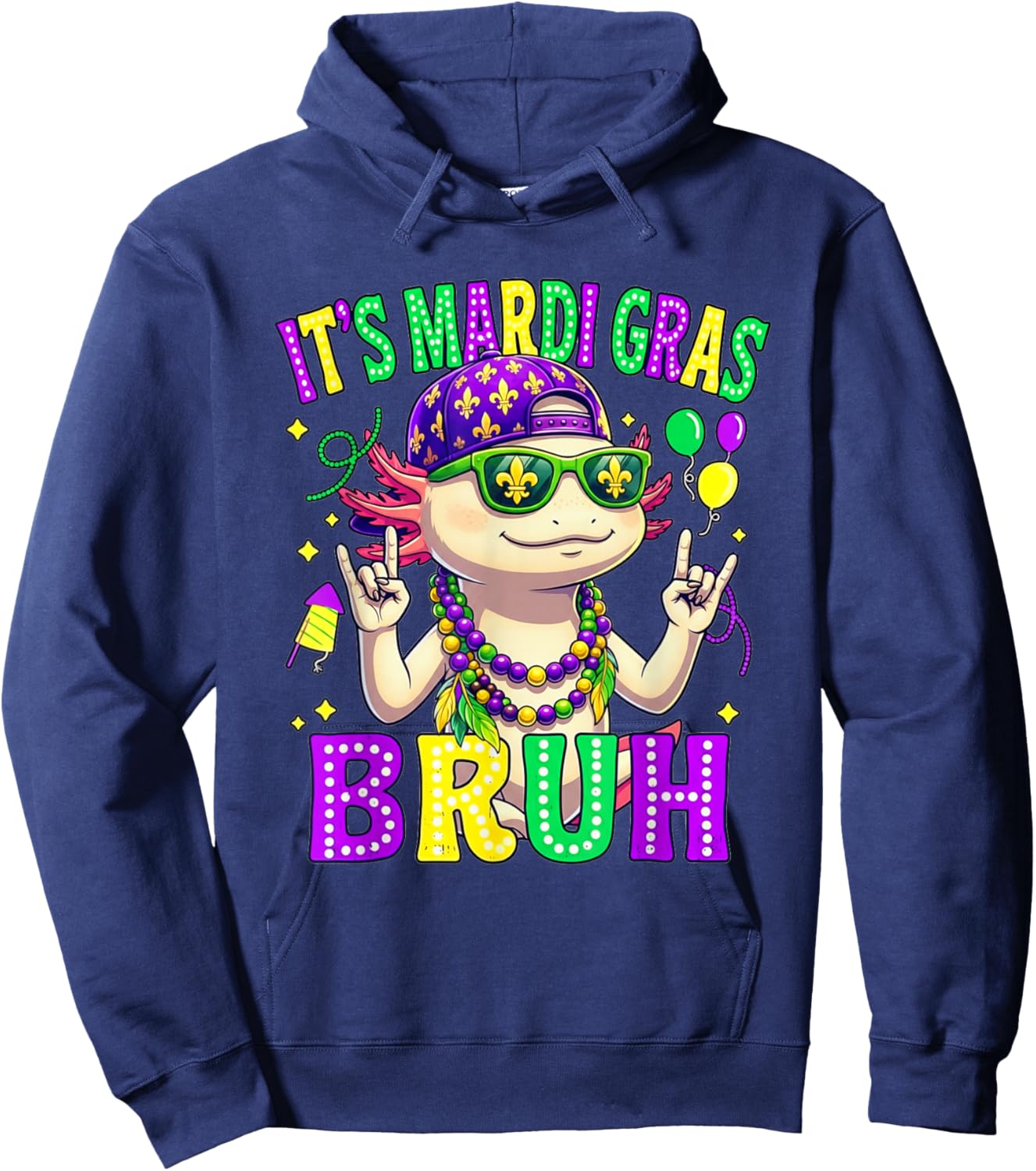 Axolotl Bruh Mardi Gras Boys Girls Kids Carnival Parade Hoodie - Hoodie | Navy