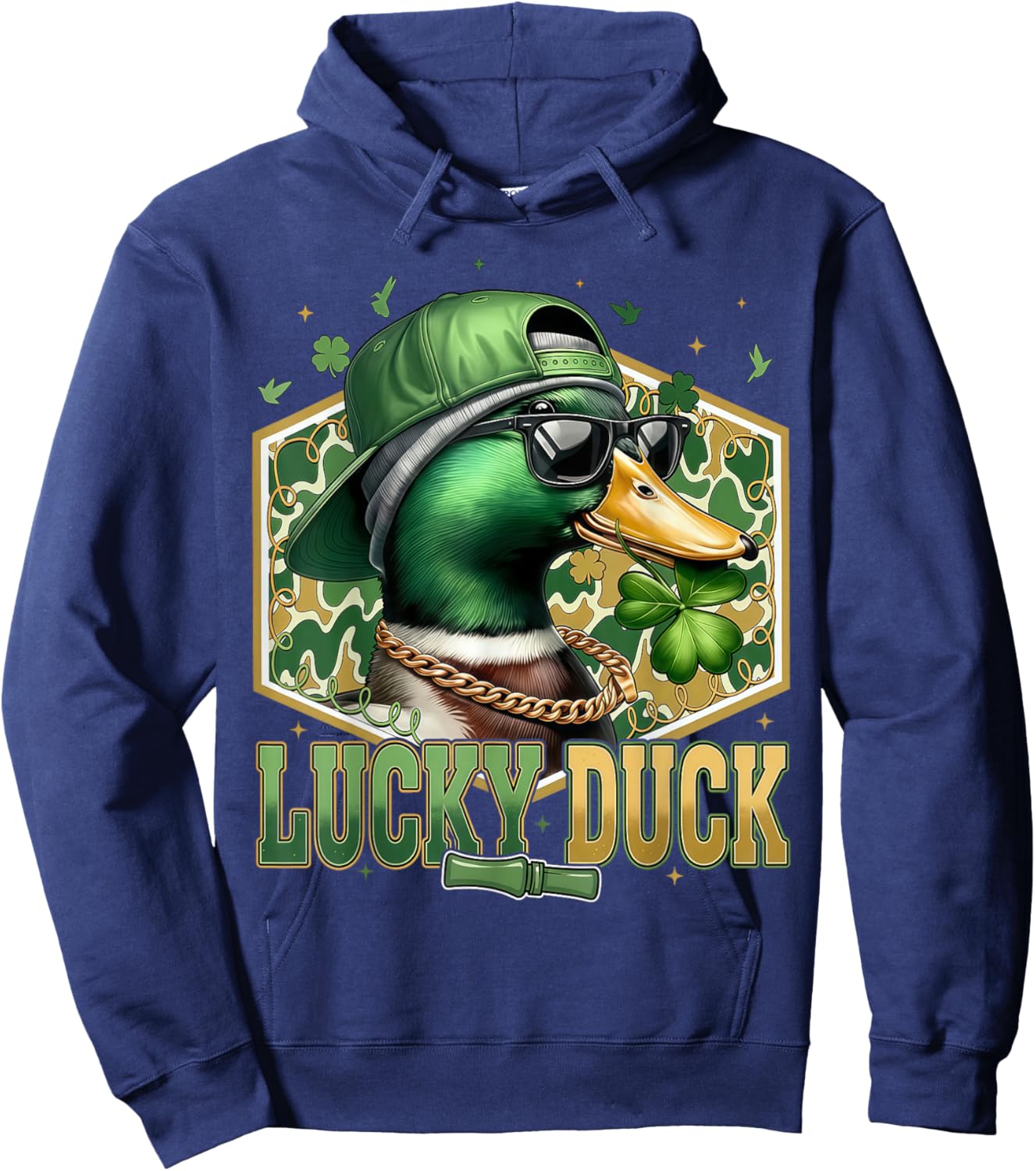 Lucky Duck Camo Duck Hunting Shamrock St Patrick's Day Hoodie - Hoodie | Navy