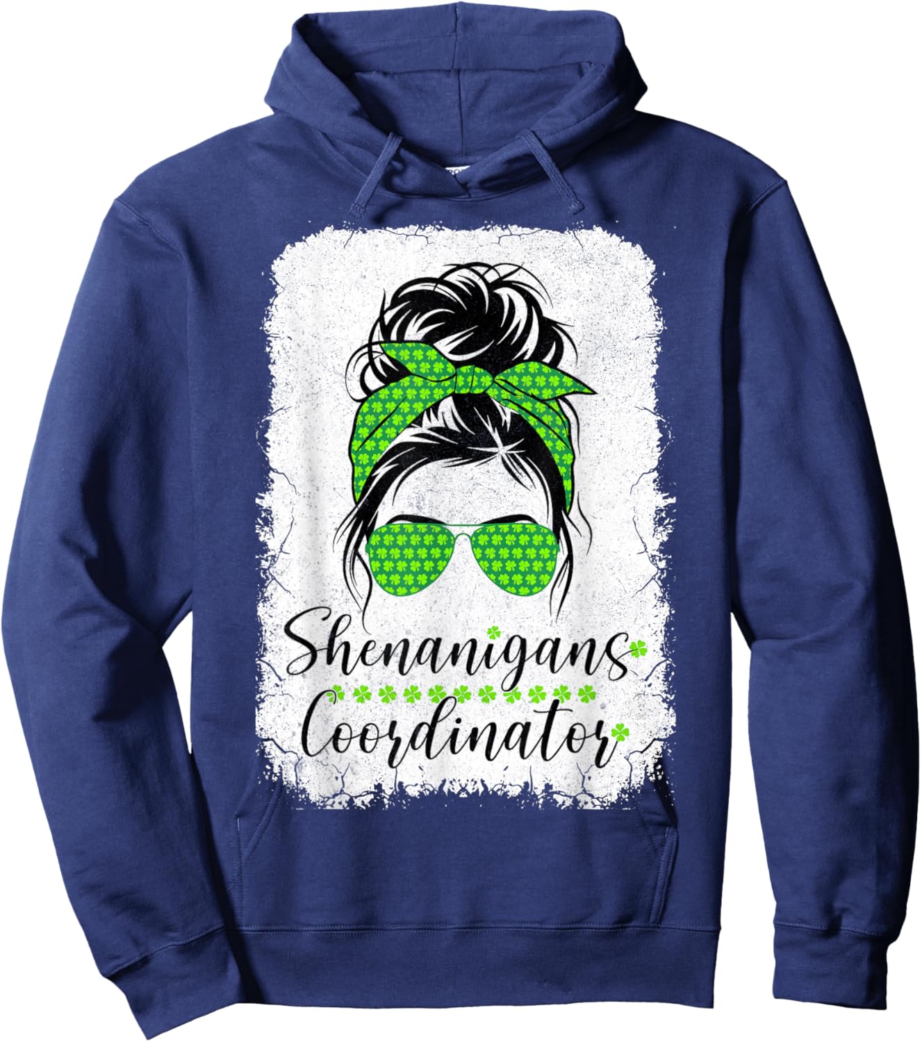 Shenanigans Coordinator Messy Bun Women St. Patrick’s Day Hoodie - Hoodie | Navy
