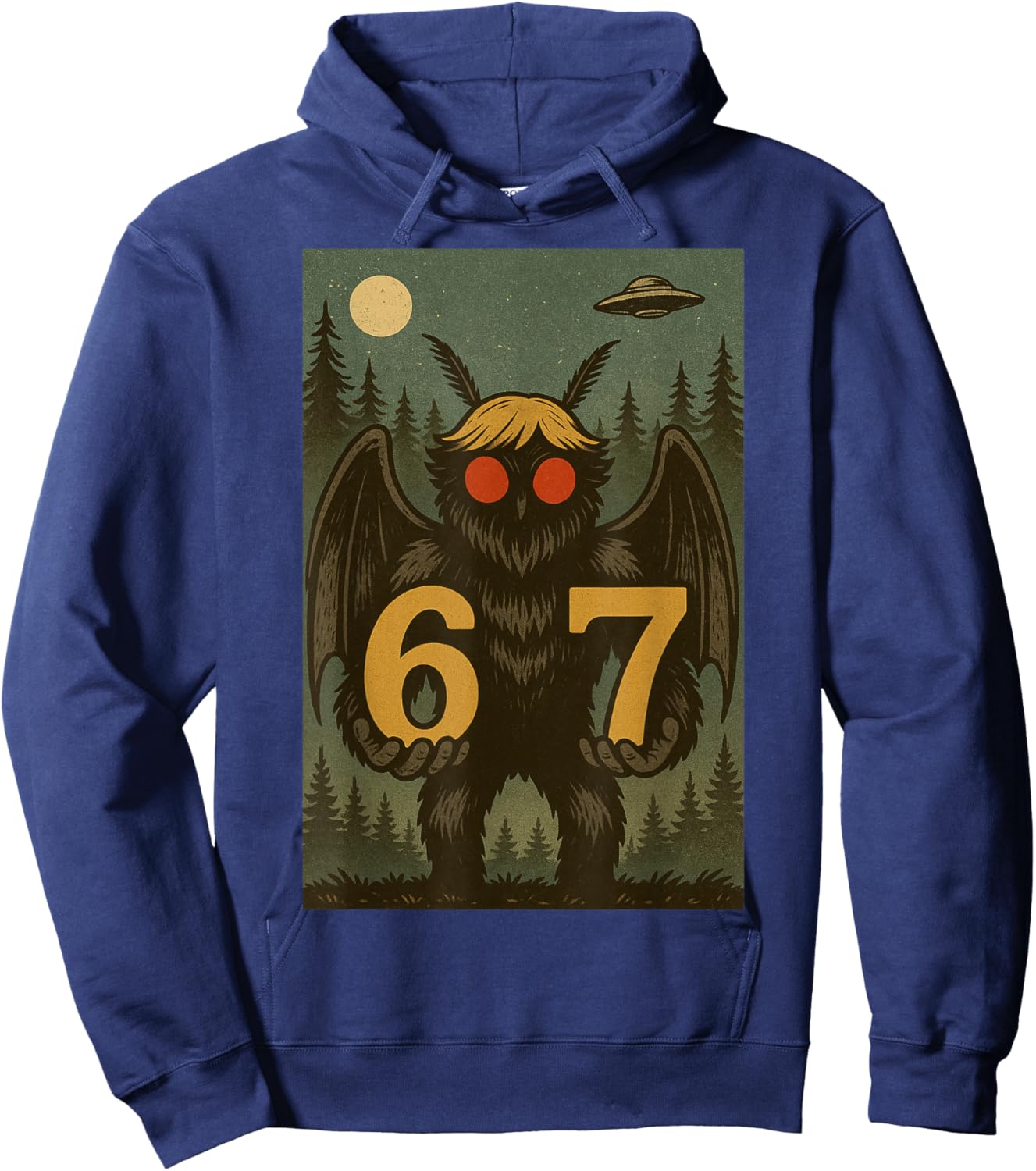 Six Seven Funny Mothman Cryptid 67 Viral Meme Men Women Kids Hoodie - Hoodie | Navy