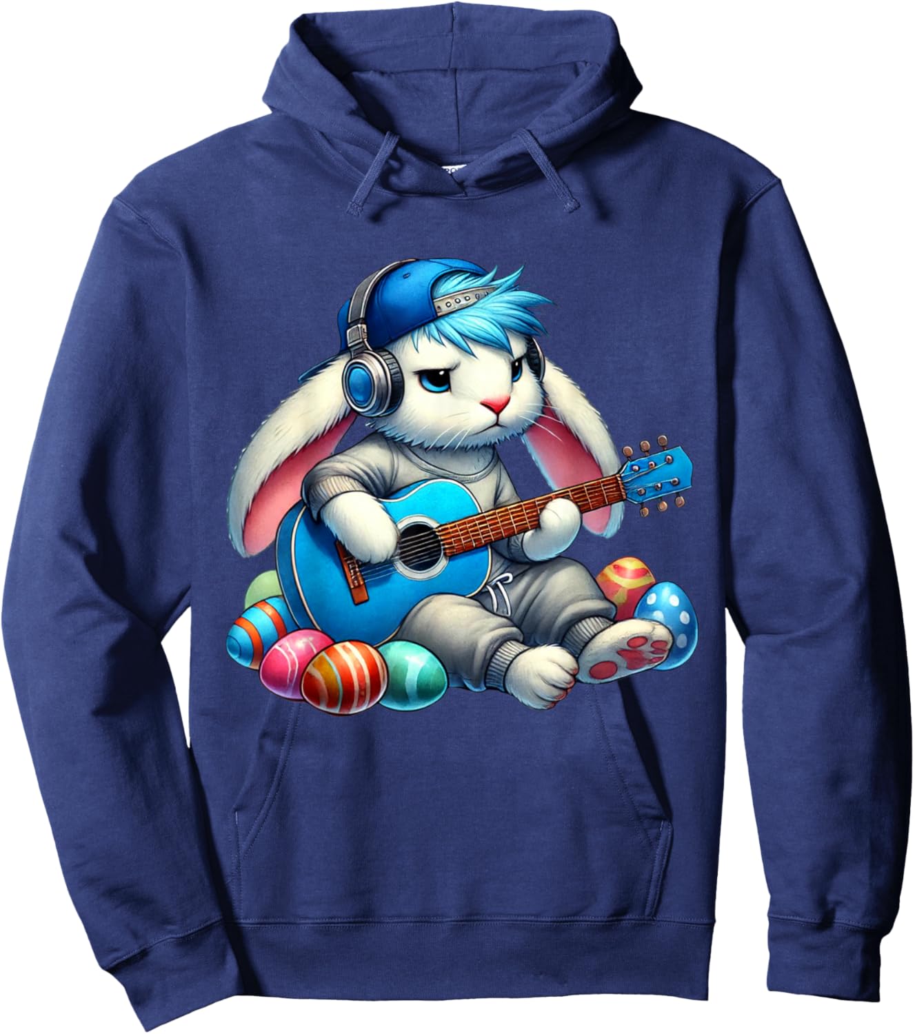 Bunny Playing Acoustic Guitar Easter Rabbit Women Men Kids Hoodie - Hoodie | Navy