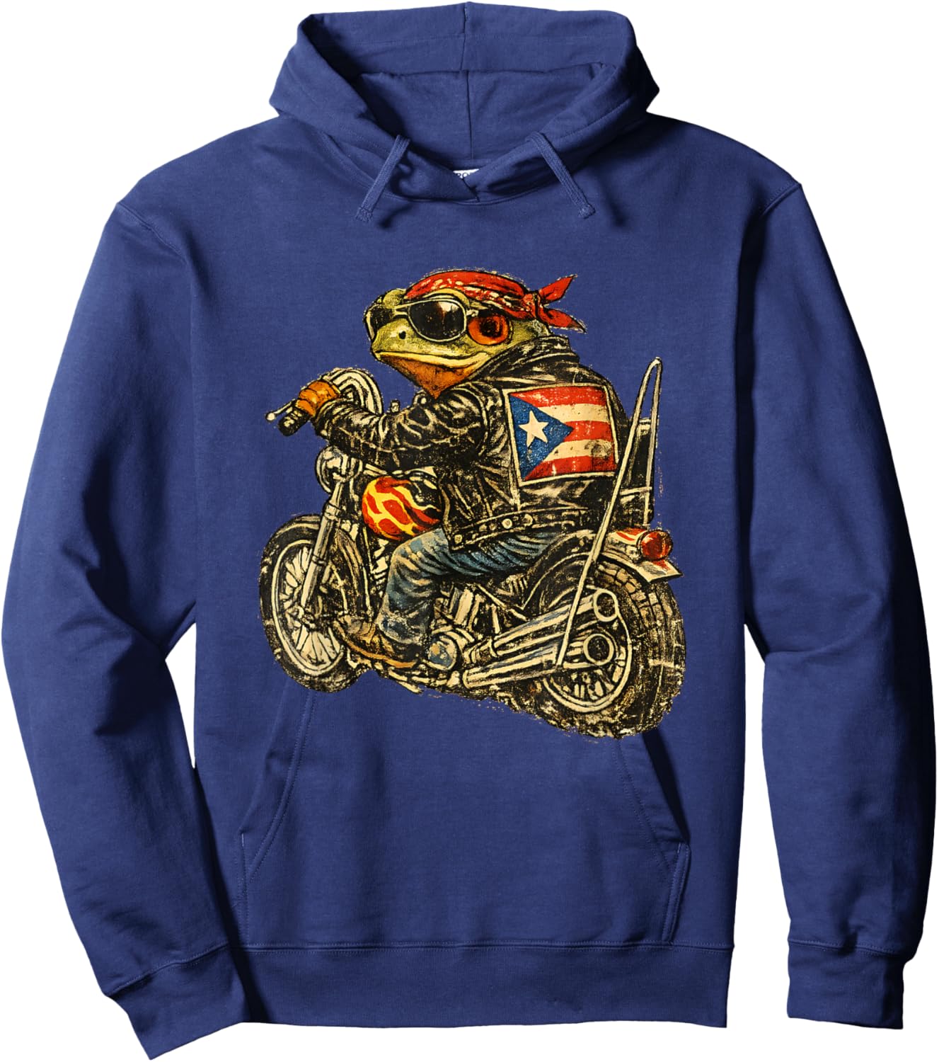 Funny Puerto Rico Biker Toad Motorcycle PR Flag Boricua Ride Hoodie - Hoodie | Navy