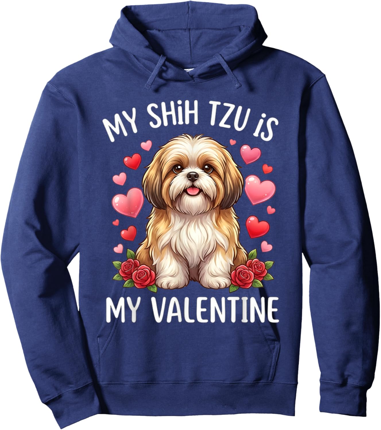 Shih tzu Dog is My Valentine Lover Hearts Valentines Day Hoodie - Hoodie | Navy