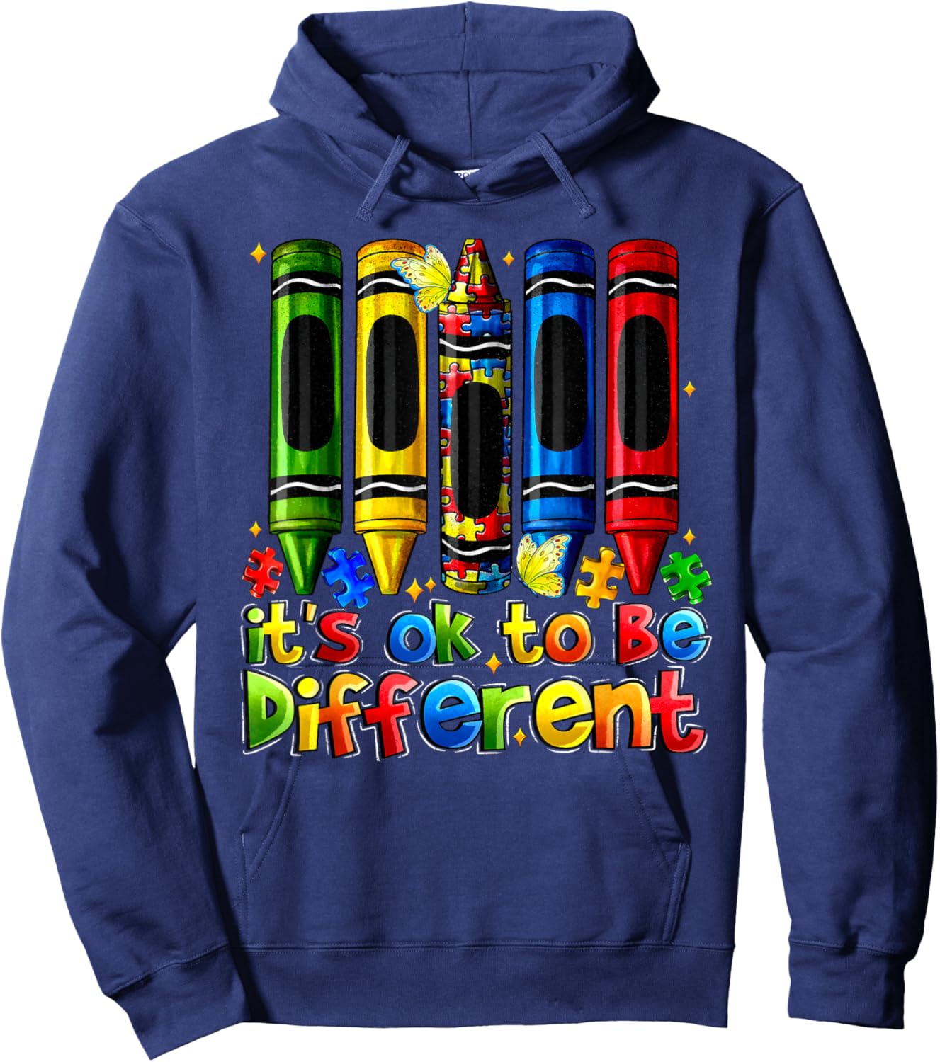 It's Ok to Be Different Crayons Autism Awareness Puzzle Hoodie - Hoodie | Navy