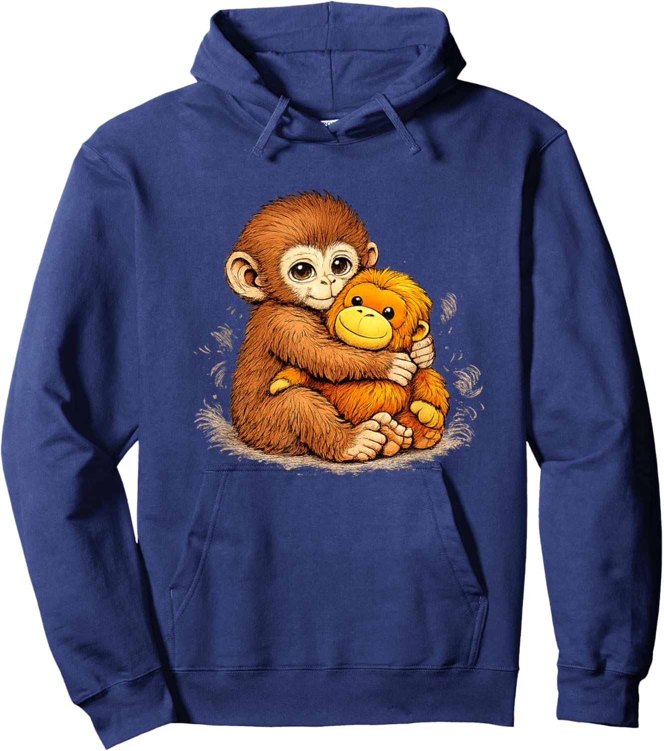 Punch Monkey Meme Cute Baby Plush Toy Sign of Mother Love Hoodie - Hoodie | Navy