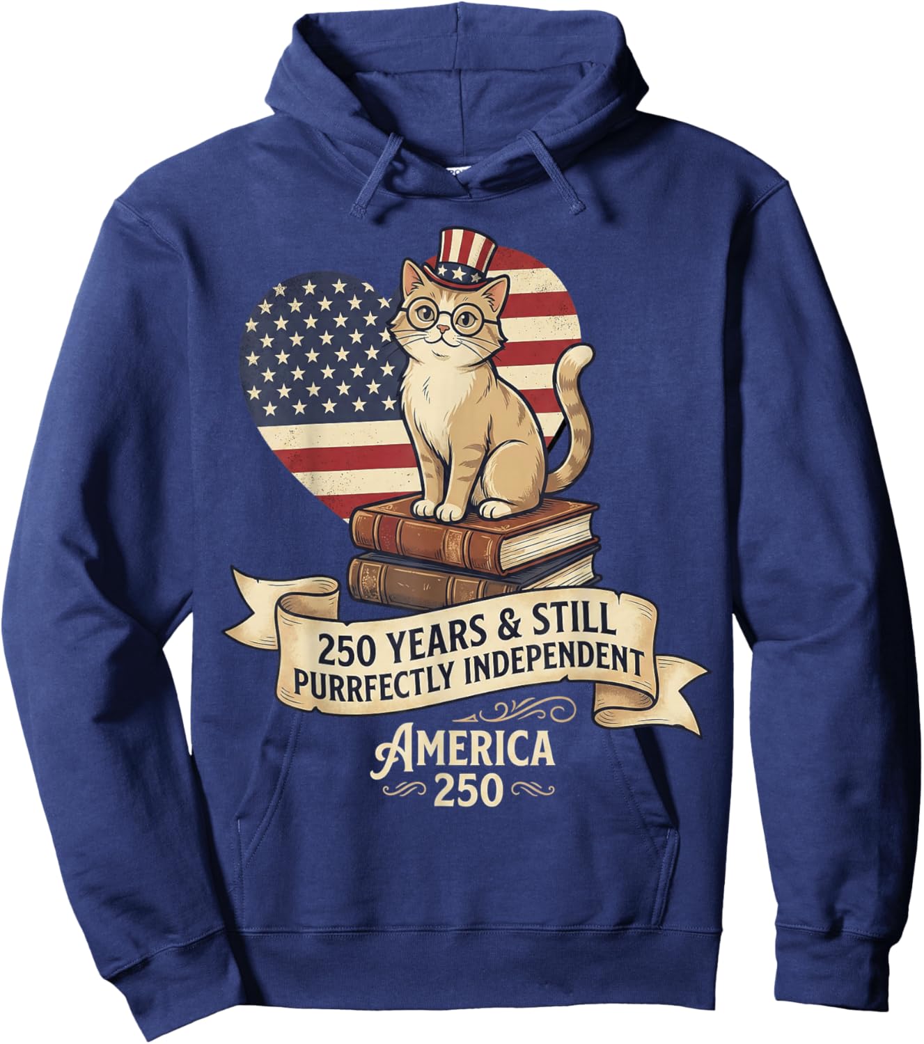 250 Anniversary USA Shirt Book Cute Cat 4th of July Hoodie - Hoodie | Navy