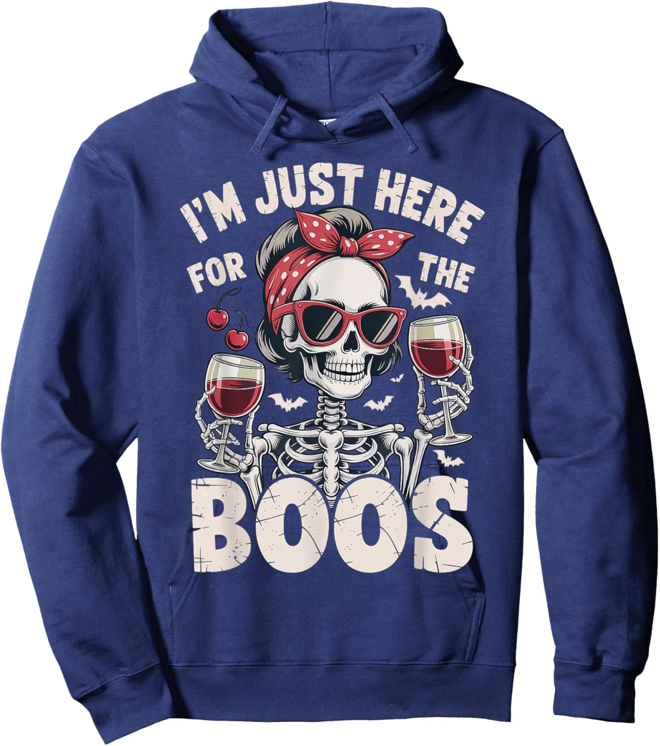 Halloween Women I'm Just Here for The Boos Skeleton Hoodie - Hoodie | Navy