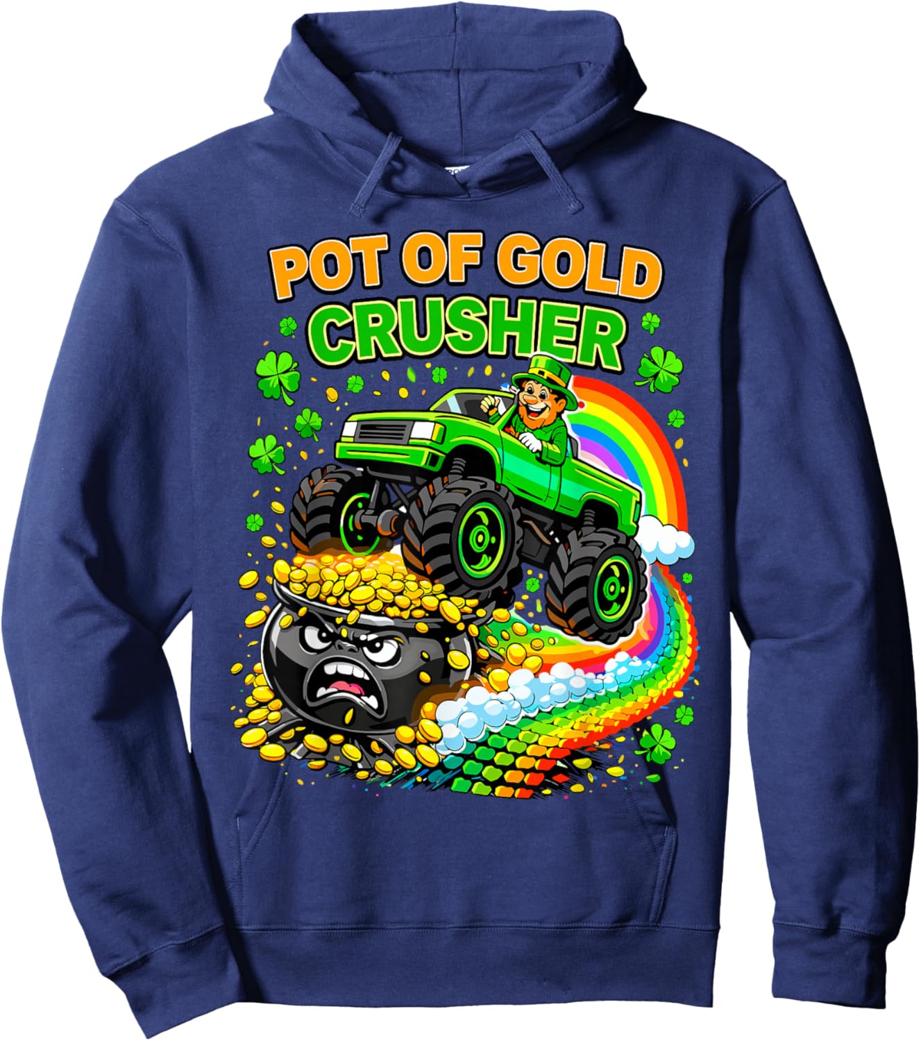 Pot of Gold Crusher Monster Truck St. Patrick’s Day Kids Hoodie - Hoodie | Navy