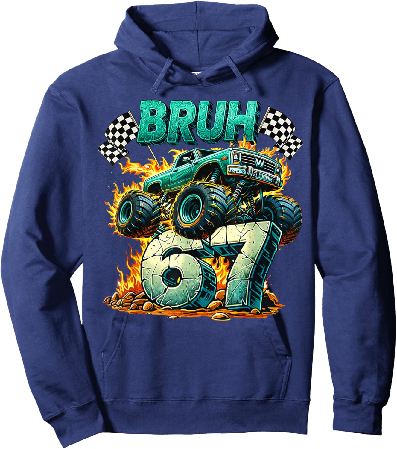Bruh 67 Meme Funny Monster Truck 6 7 Costume Men Kids Boys Hoodie - Hoodie | Navy