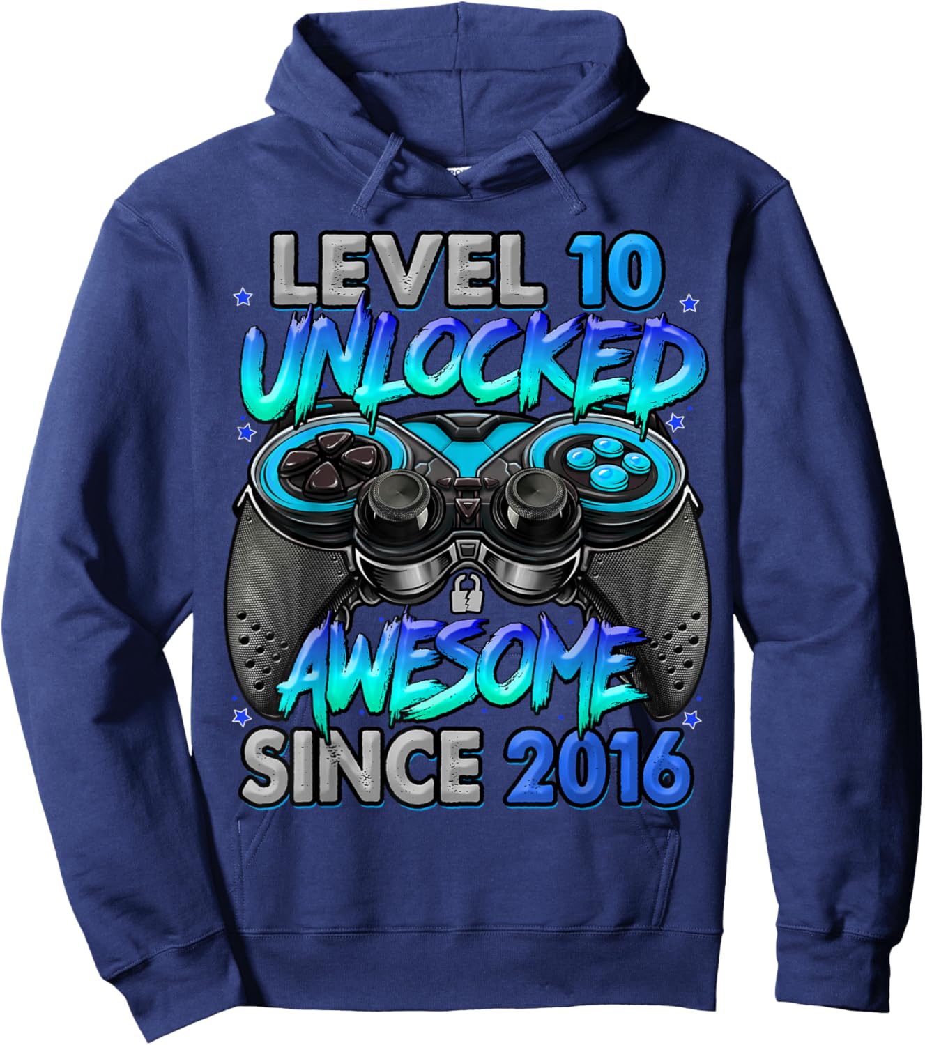 Level 10 Unlocked Awesome Since 2016 10th Birthday Gaming Hoodie - Hoodie | Navy