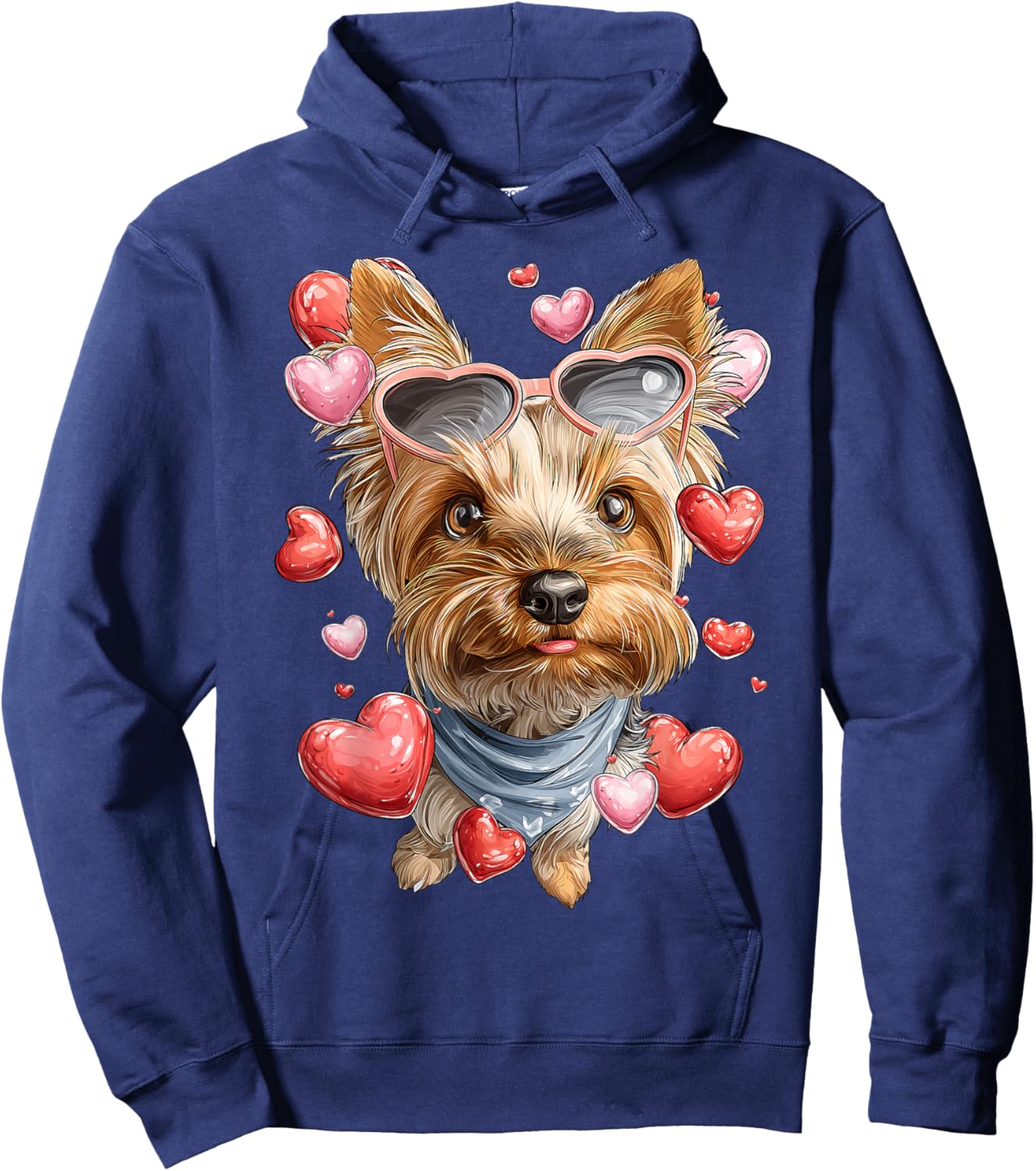 Yorkshire Terrier Dog Yorkie Valentine's Day Heart Glasses Hoodie - Hoodie | Navy