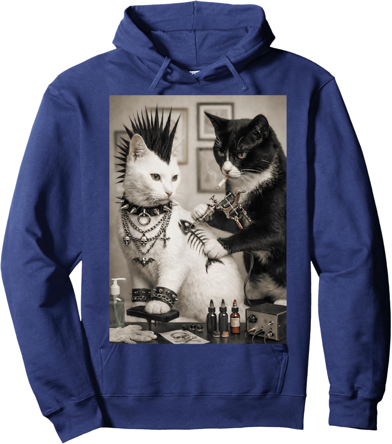 Funny Punk Cat Tattoo Artist Goth Subculture Meme Humor Hoodie - Hoodie | Navy