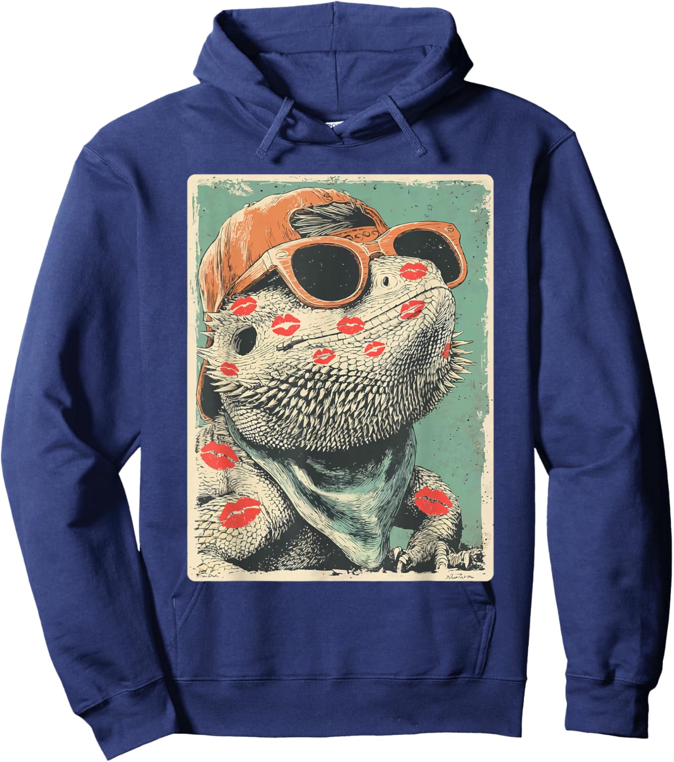Cute Bearded Dragon with Sunglasses Kisses Valentine's Day Hoodie - Hoodie | Navy
