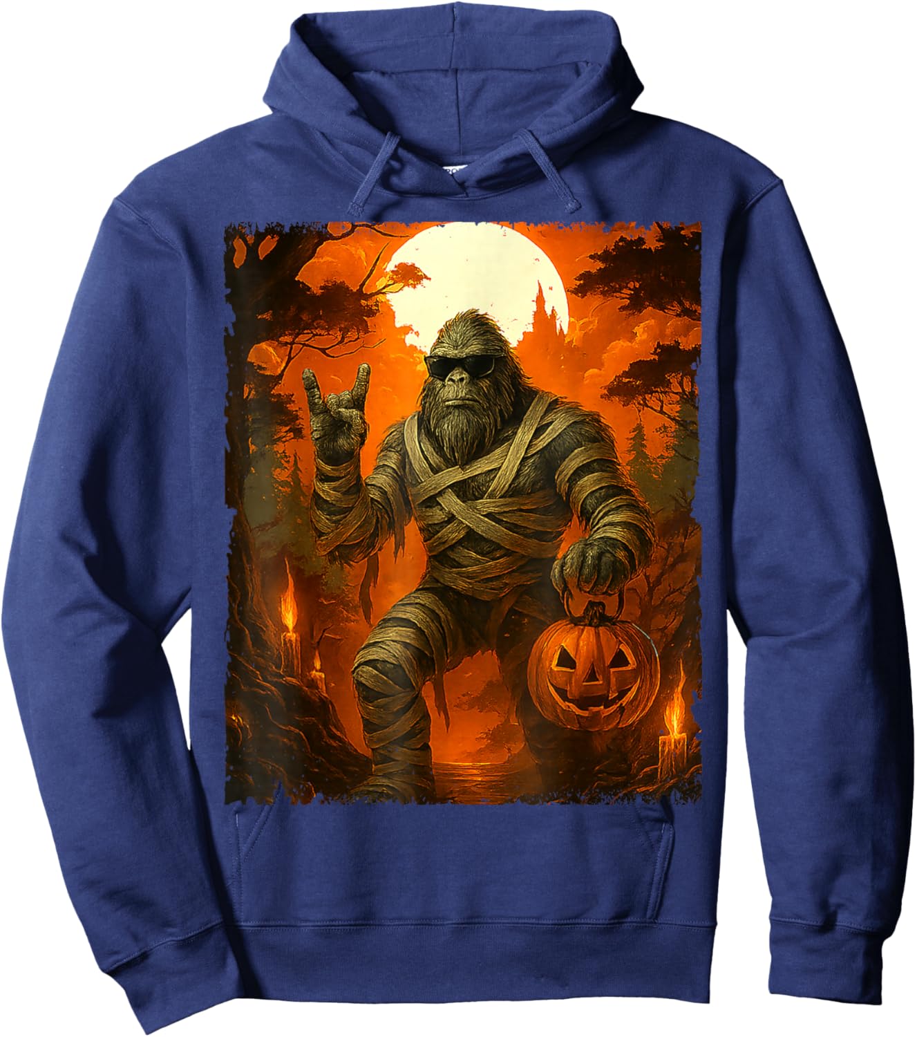 Bigfoot Mummy with Jack O’Lantern Funny Halloween Costume Hoodie - Hoodie | Navy