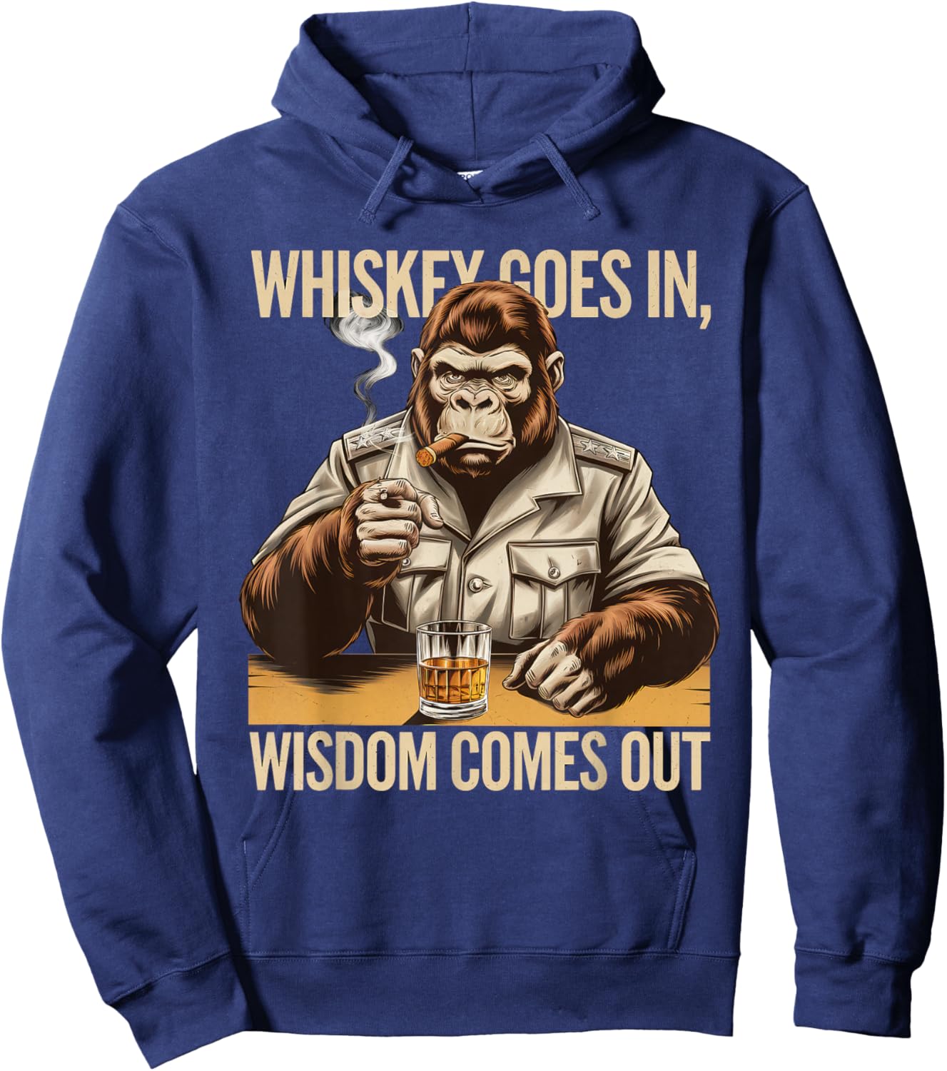 Gorilla Whiskey Goes in Wisdom Comes Out Funny Monkey Hoodie - Hoodie | Navy