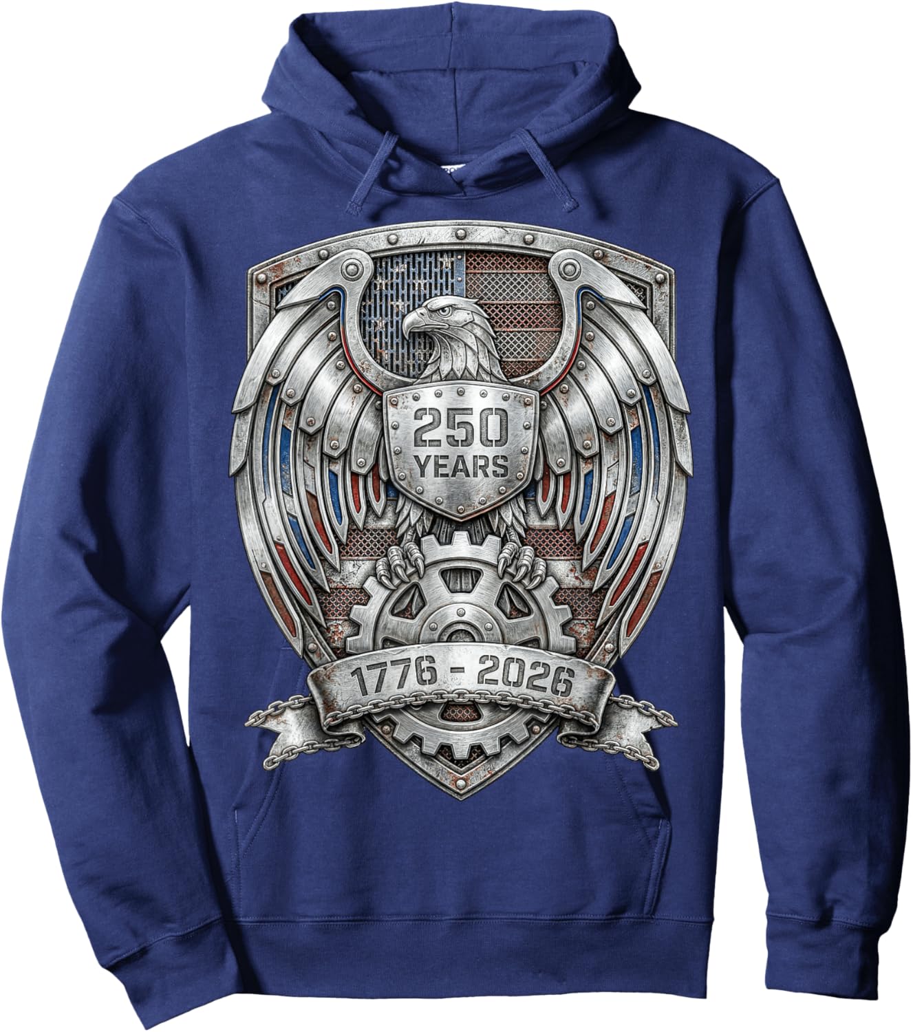 Eagle and Flag 250 Years 1776-2026 250th Birthday Shield Hoodie - Hoodie | Navy