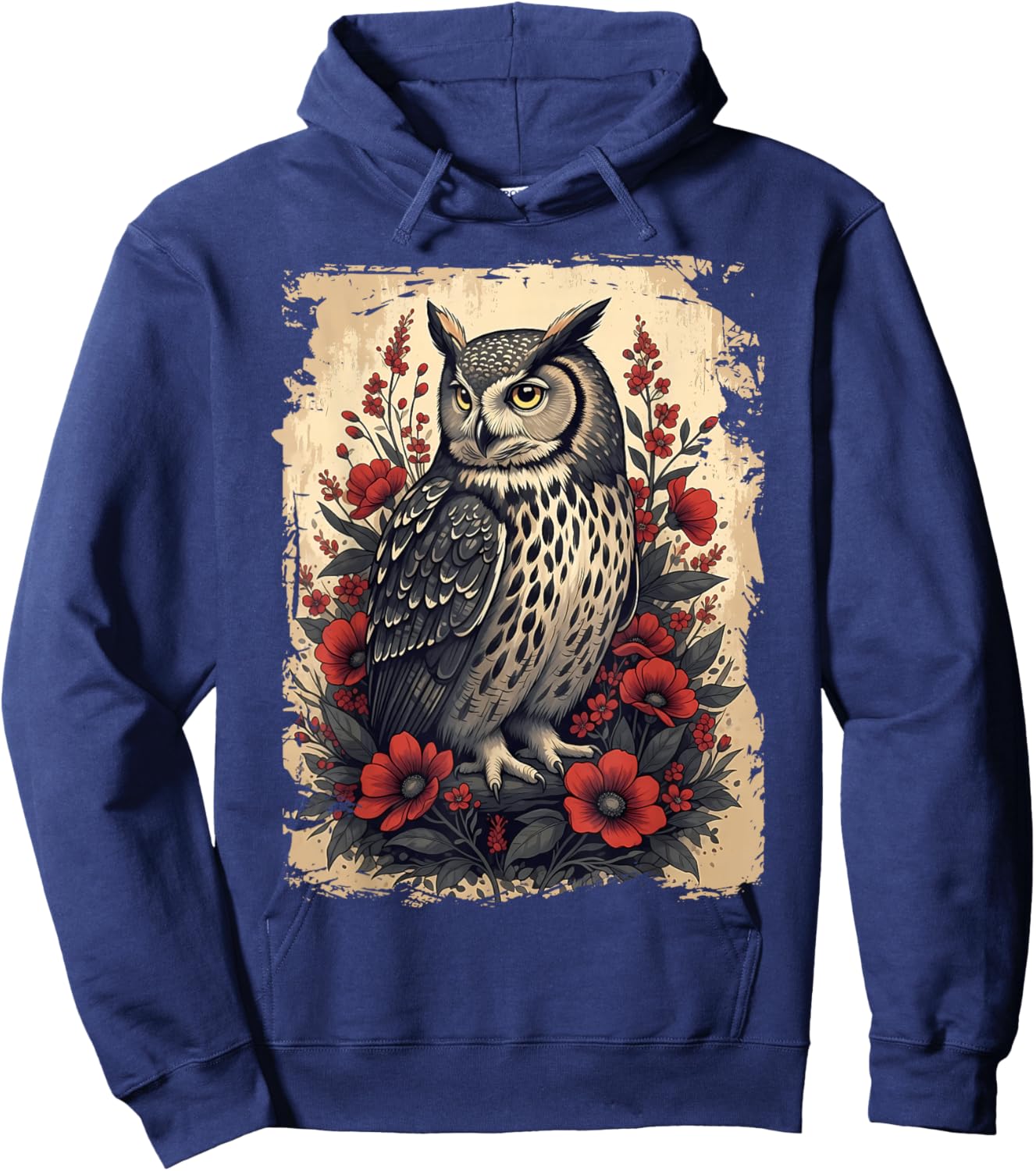 Gothic Owl Rose Enchanted, Vintage Floral Owl Nocturnal Bird Hoodie - Hoodie | Navy