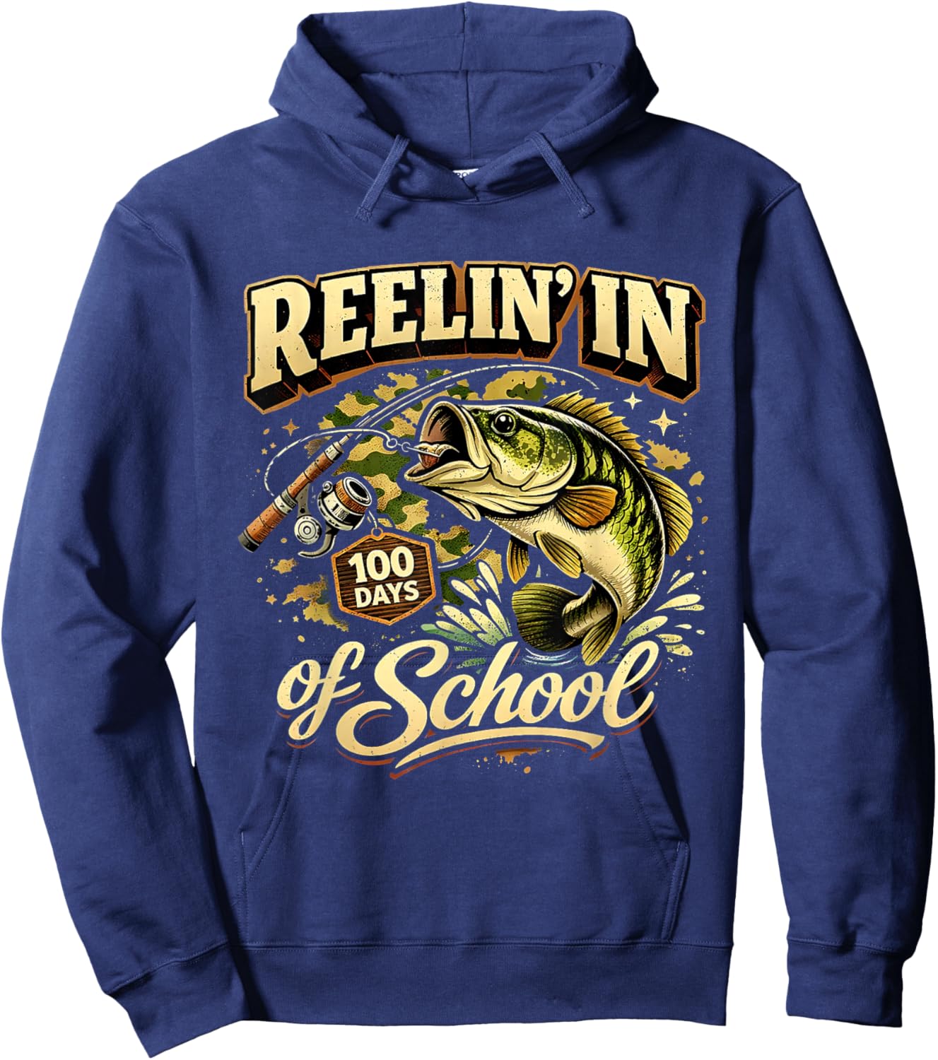 Reelin in 100 Days of School Fishing Fun Hoodie - Hoodie | Navy