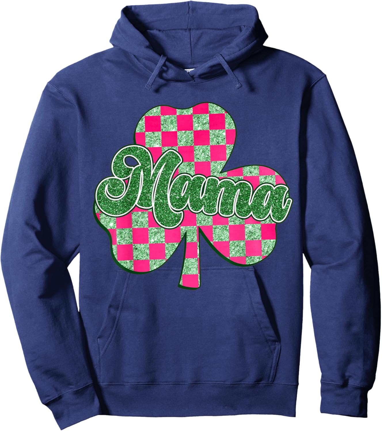 Mama St Patrick's Day Shamrock Retro Checkered for Womans Hoodie - Hoodie | Navy