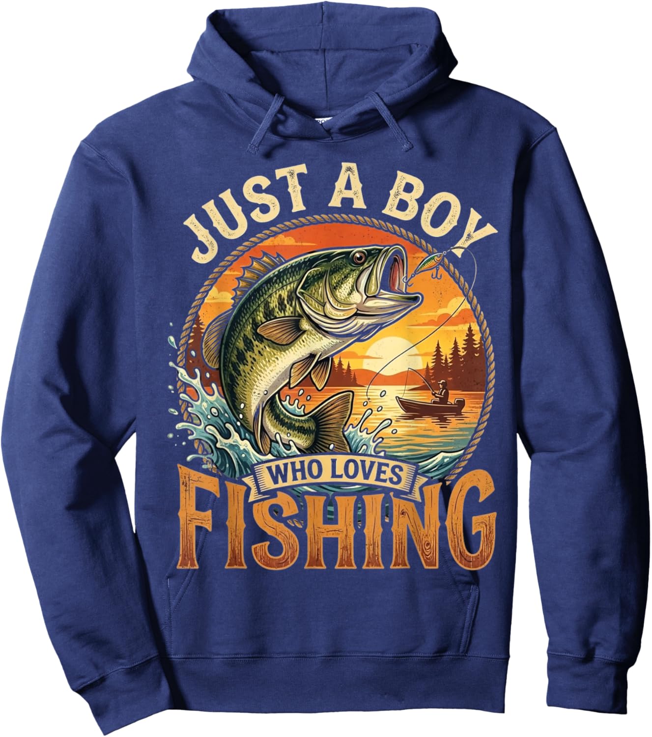 Just A Boy Who Loves Fishing Funny Fishing Bass Angler Hoodie - Hoodie | Navy
