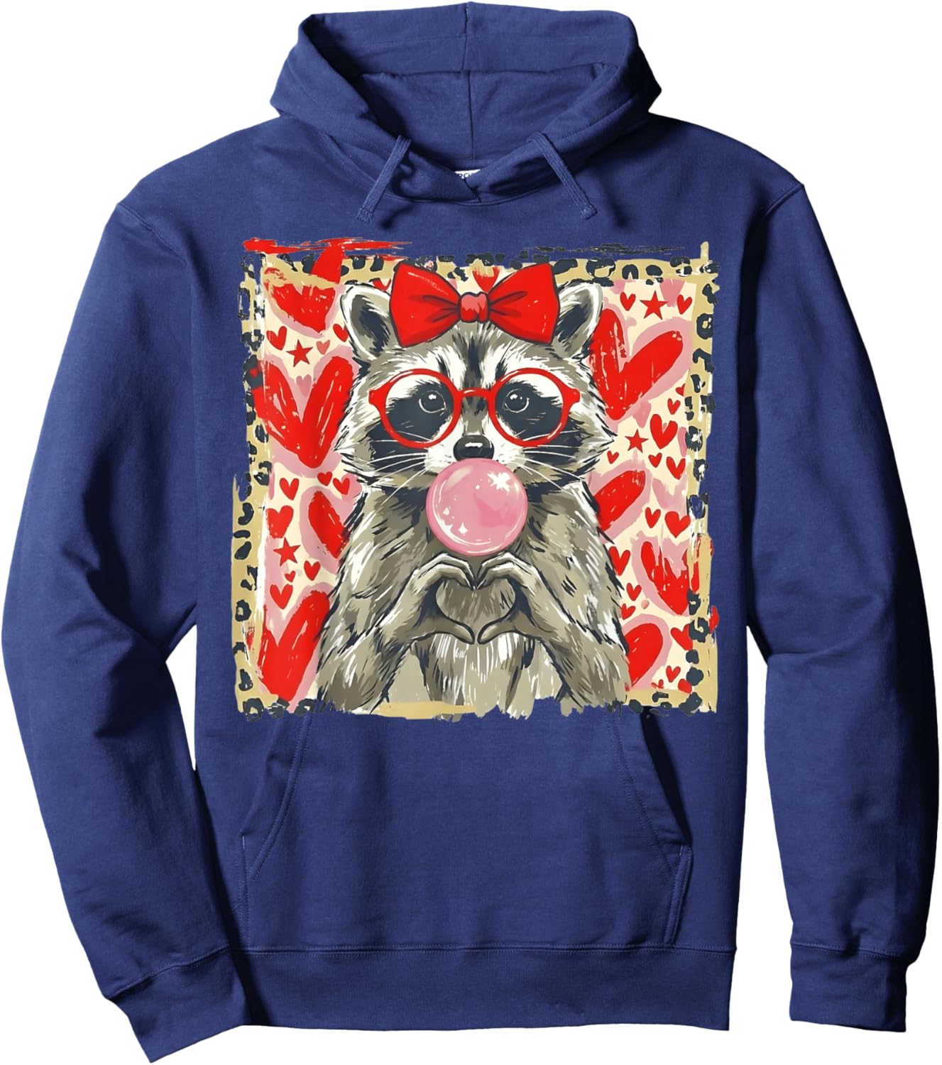 Raccoon Valentine Leopard Cute Raccoon Romantic Hoodie - Hoodie | Navy